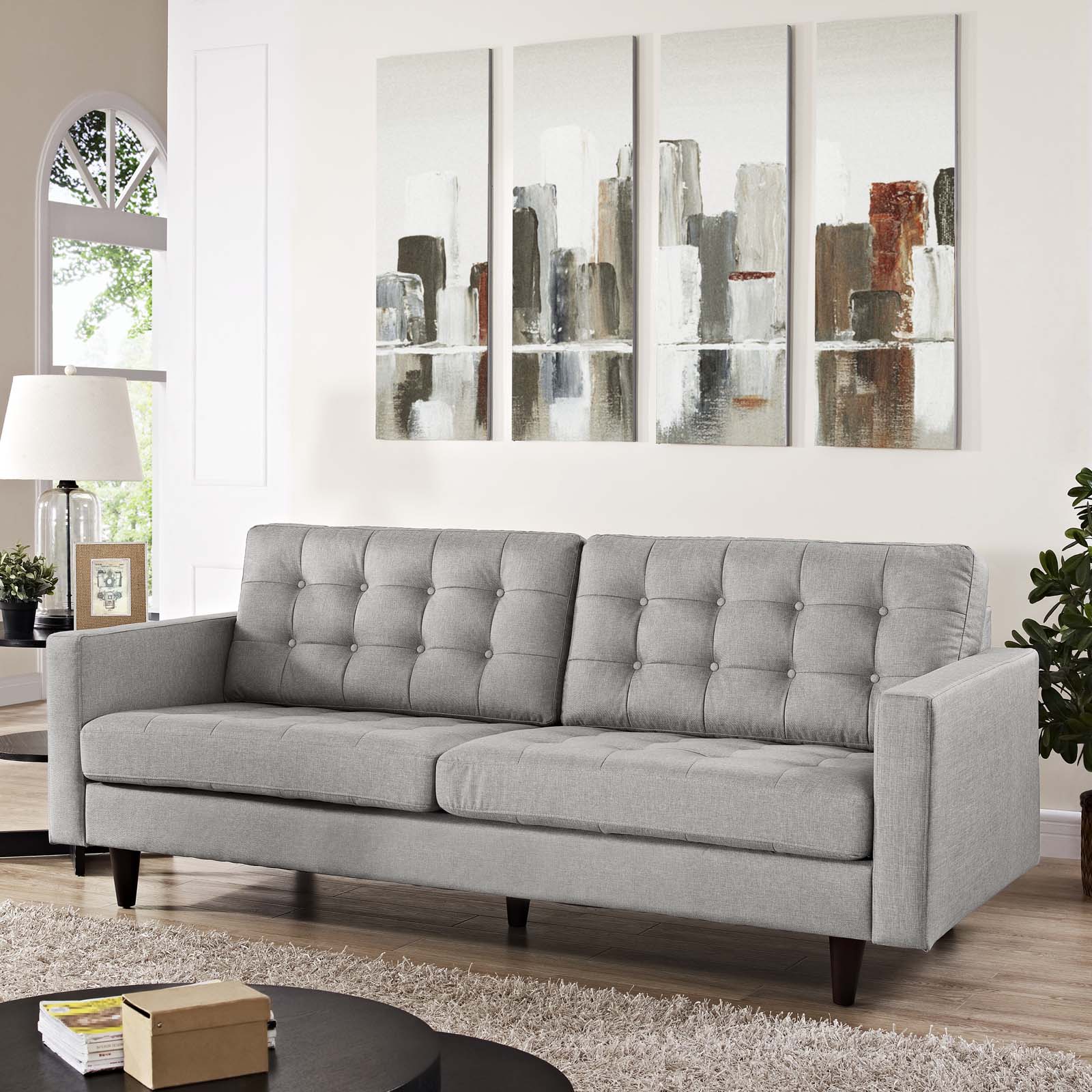 Modway Sofas & Couches - Empress Upholstered Fabric Sofa Light Gray