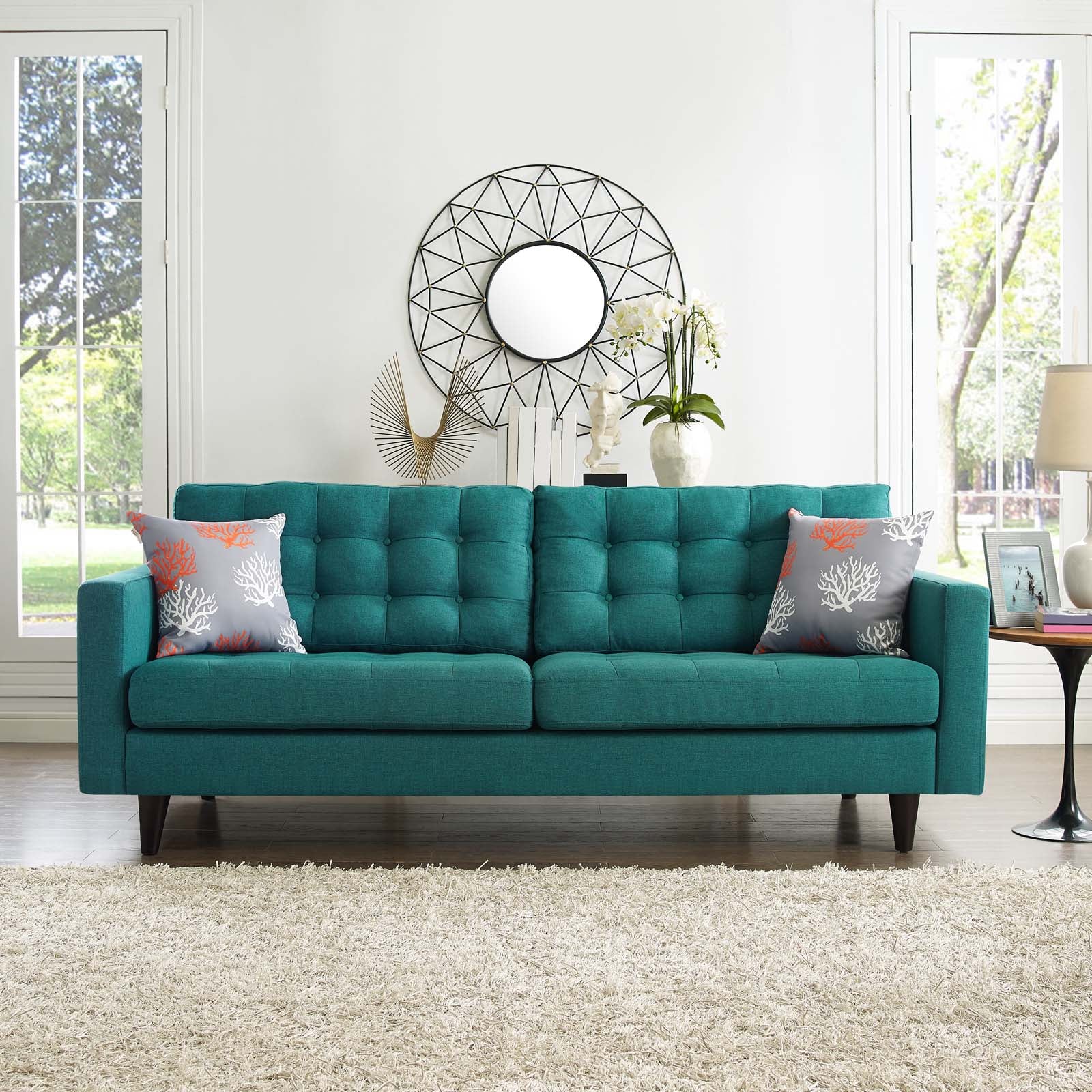 Modway Sofas & Couches - Empress Upholstered Fabric Sofa Teal