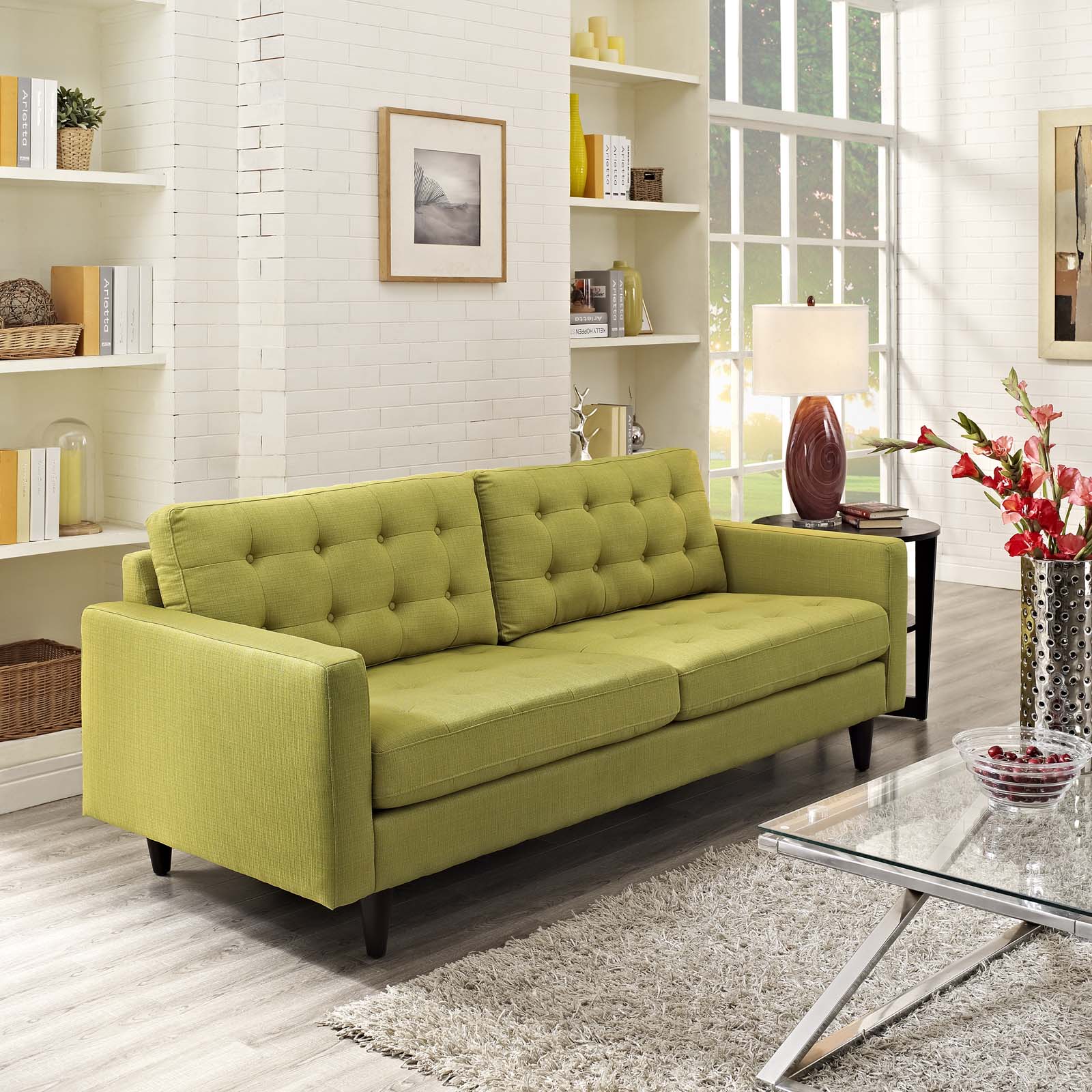 Modway Sofas & Couches - Empress Upholstered Fabric Sofa Wheatgrass