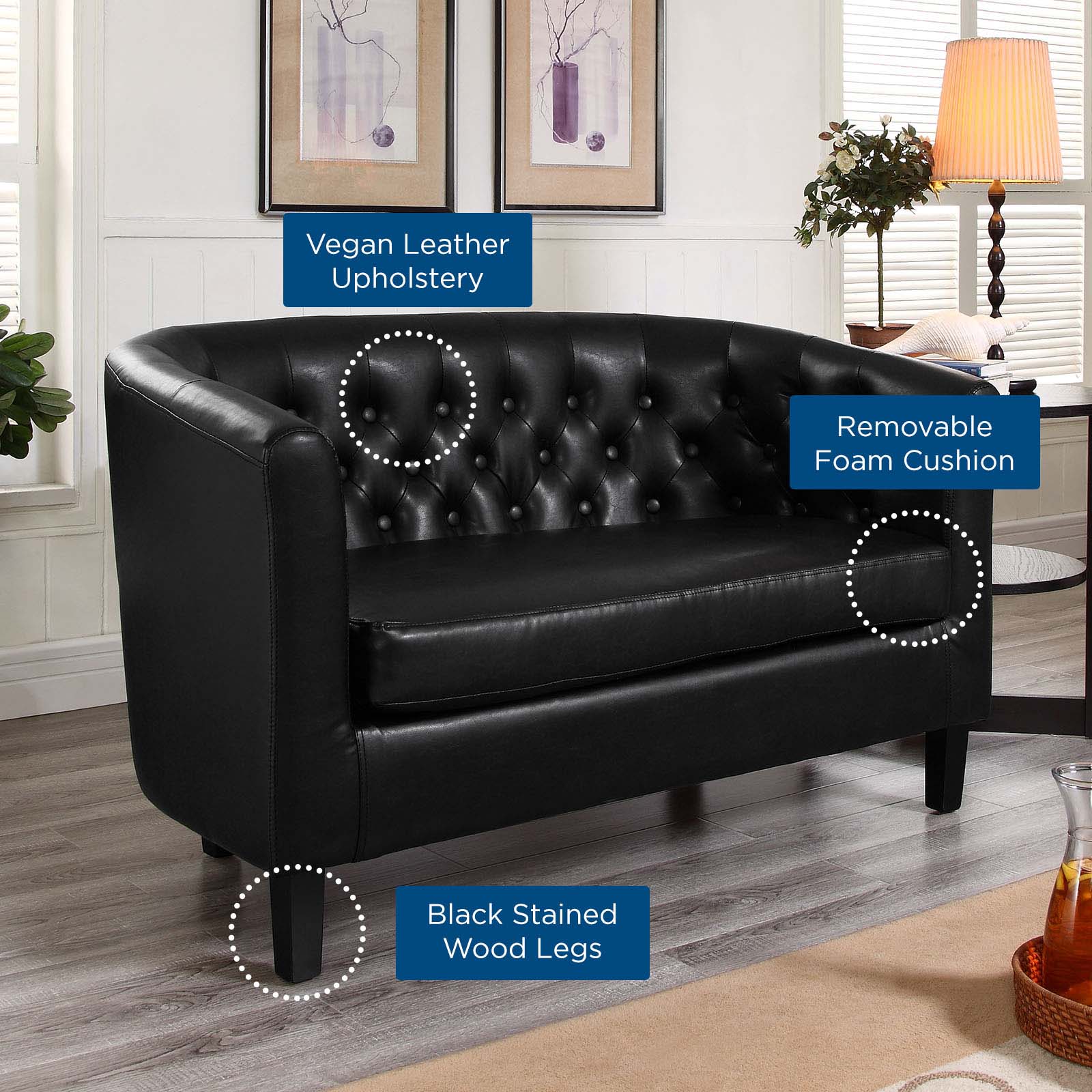 Modway Loveseats - Prospect Upholstered Vinyl Loveseat Black