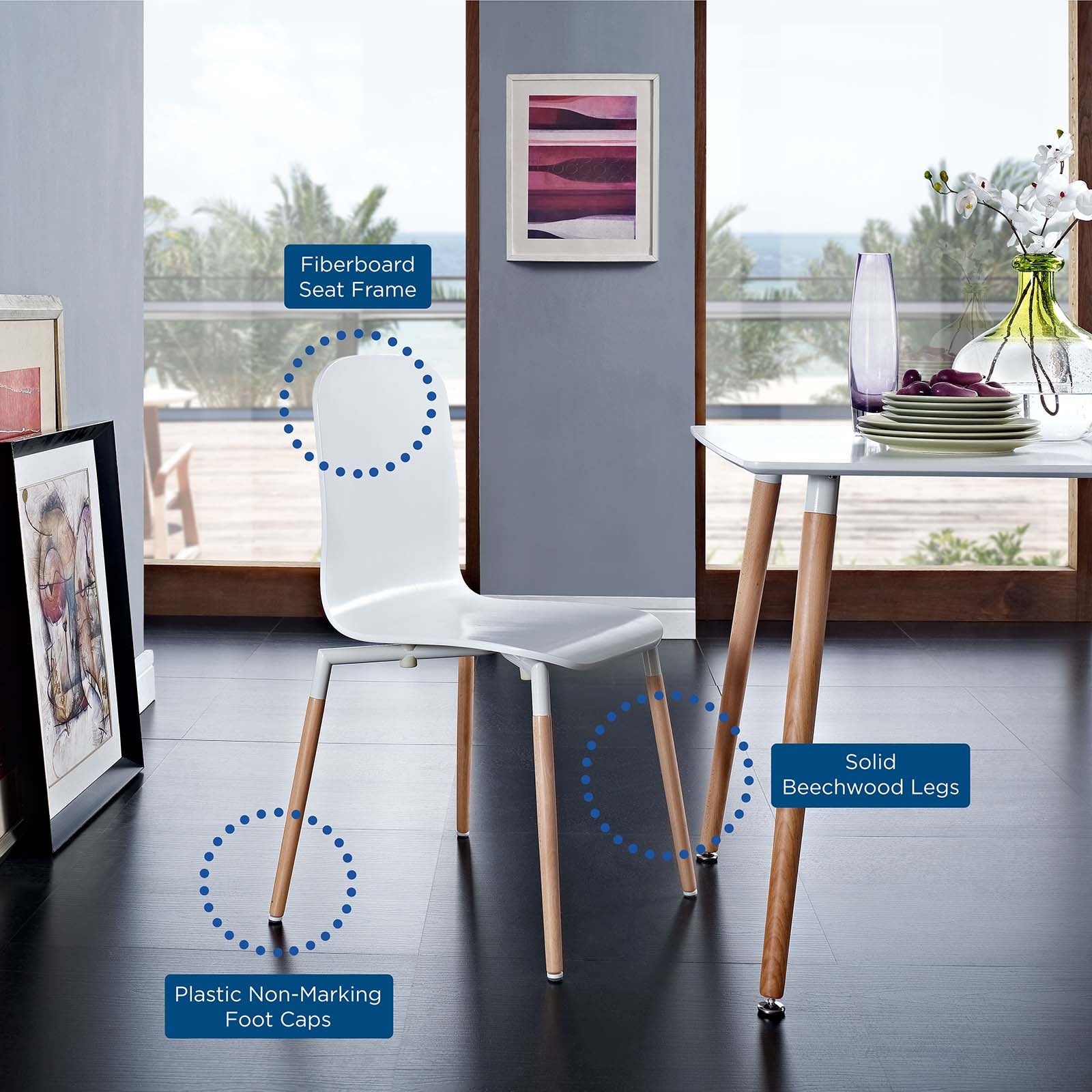 Modway Dining Chairs - Stack Dining Wood Side Chair White