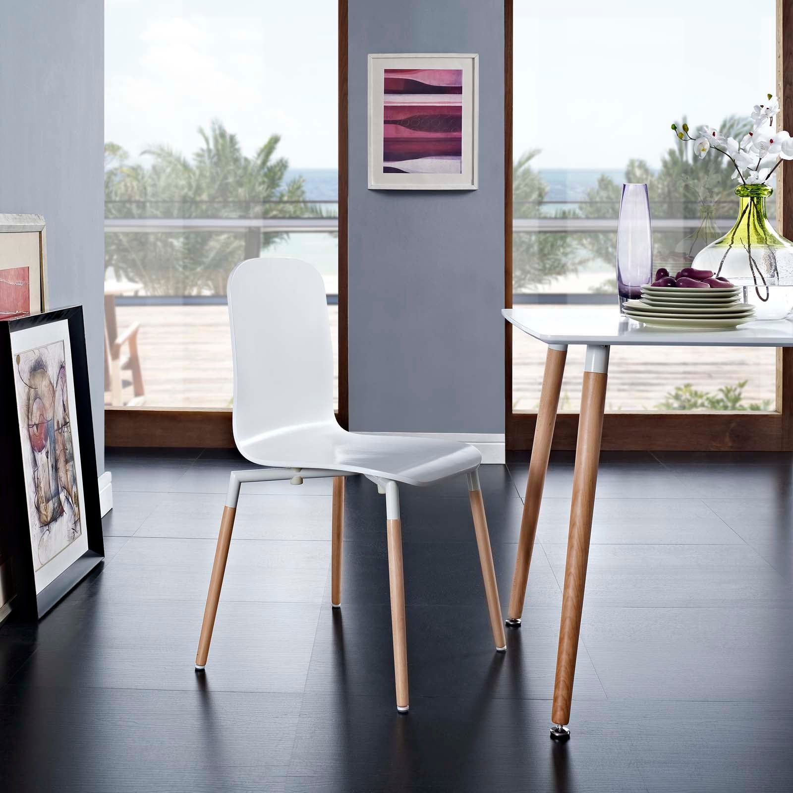 Modway Dining Chairs - Stack Dining Wood Side Chair White