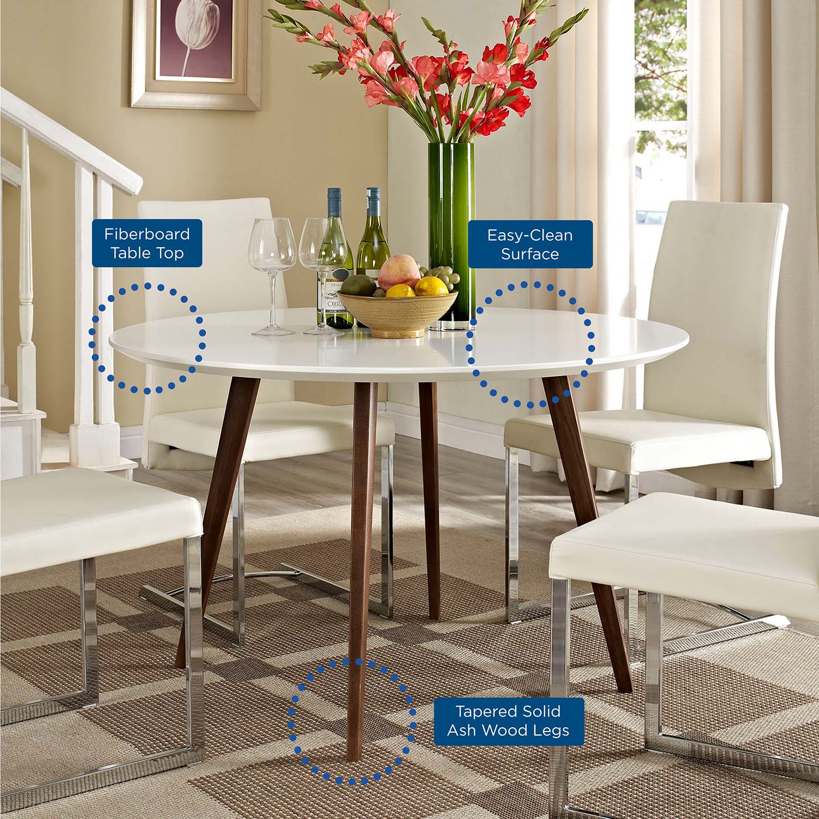 Modway Dining Tables - Platter Round Dining Table White