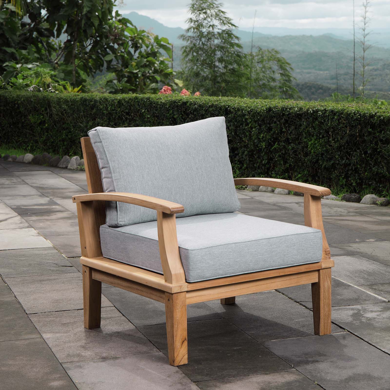 Modway Outdoor Chairs - Marina Outdoor Patio Teak Armchair Natural Gray