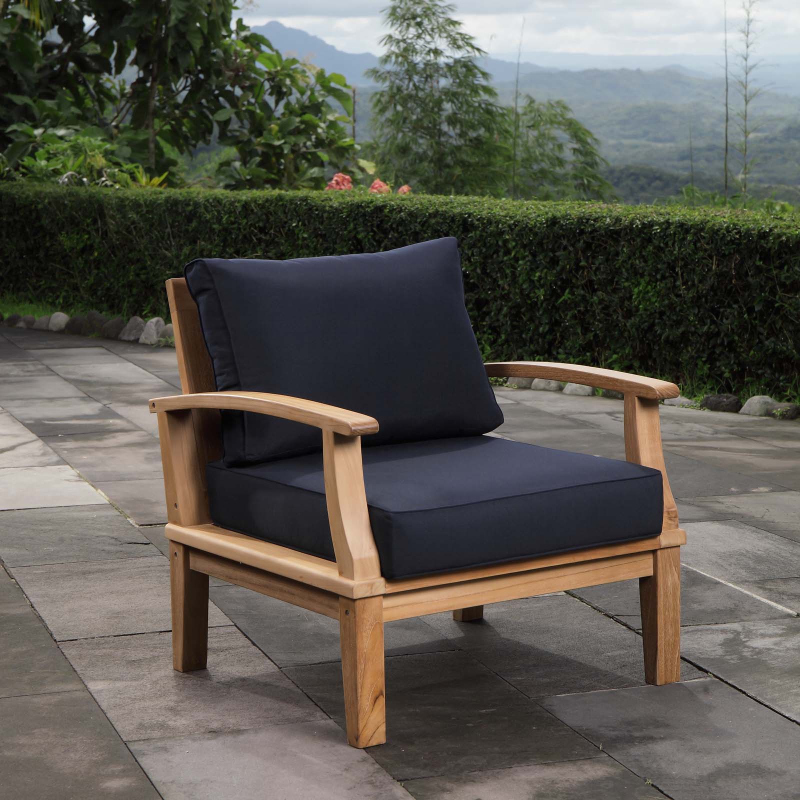 Modway Outdoor Chairs - Marina Outdoor Patio Teak Armchair Natural Navy