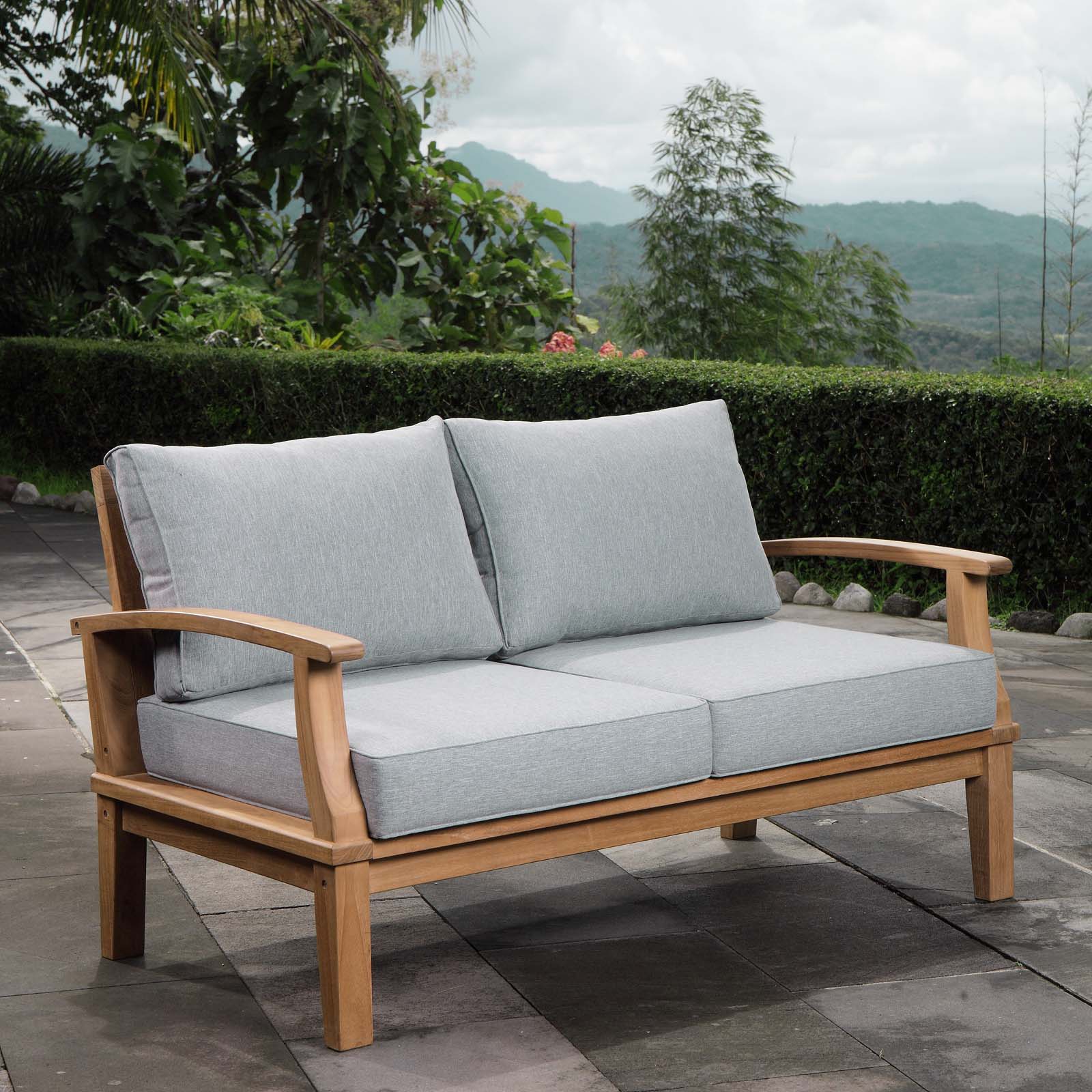 Modway Outdoor Sofas - Marina Outdoor Patio Teak Loveseat Natural Gray