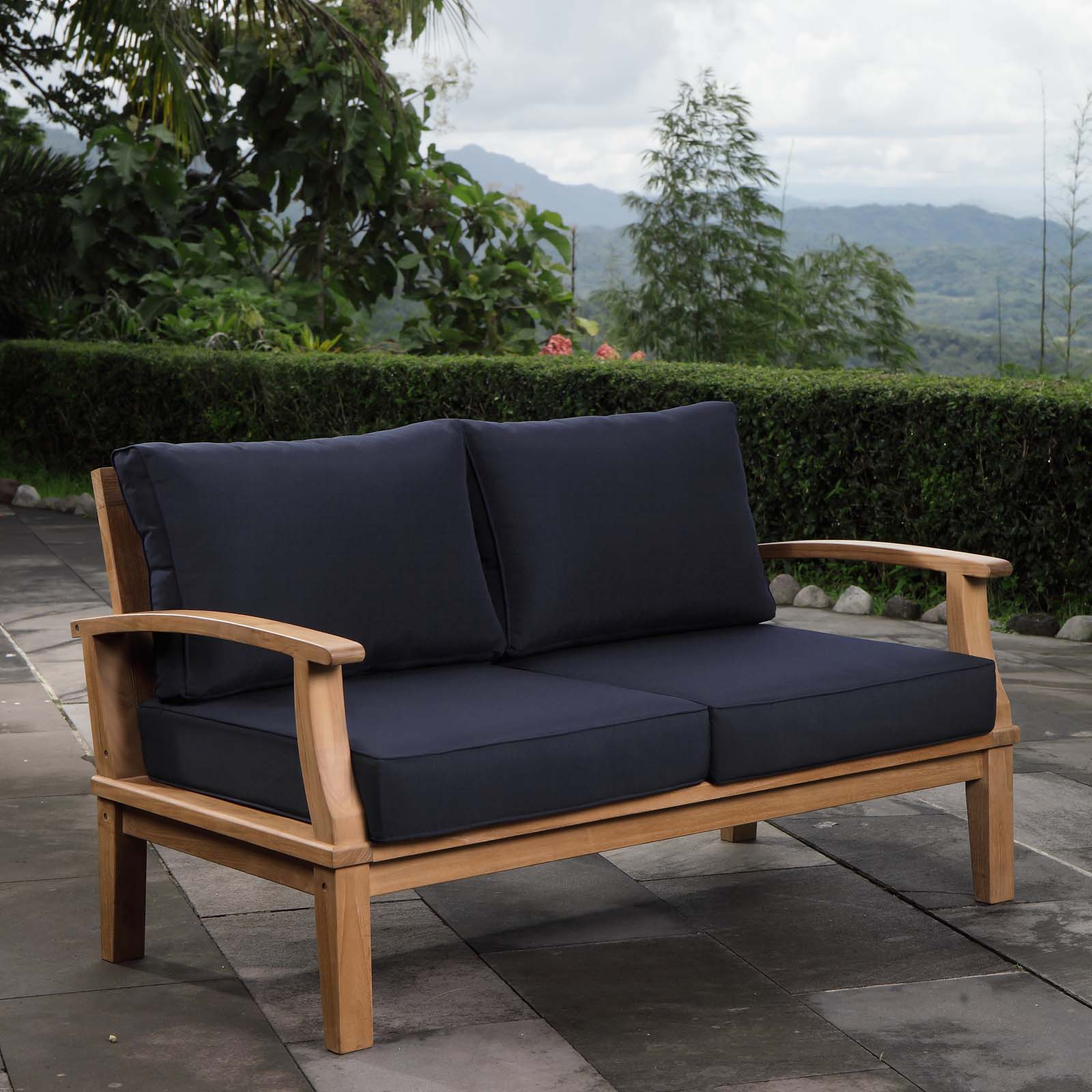 Modway Outdoor Sofas - Marina Outdoor Patio Teak Loveseat Natural Navy