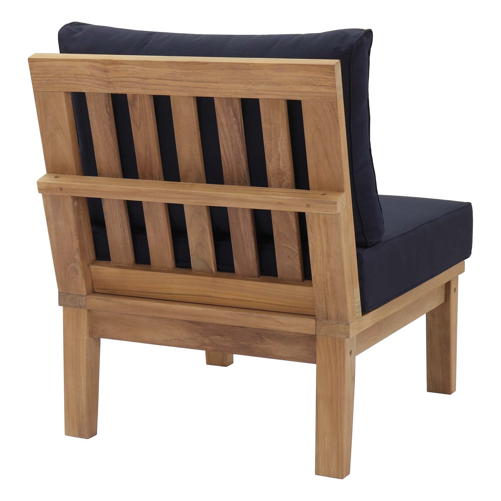 Modway Outdoor Chairs - Marina Armless Outdoor Patio Teak Sofa Natural Navy