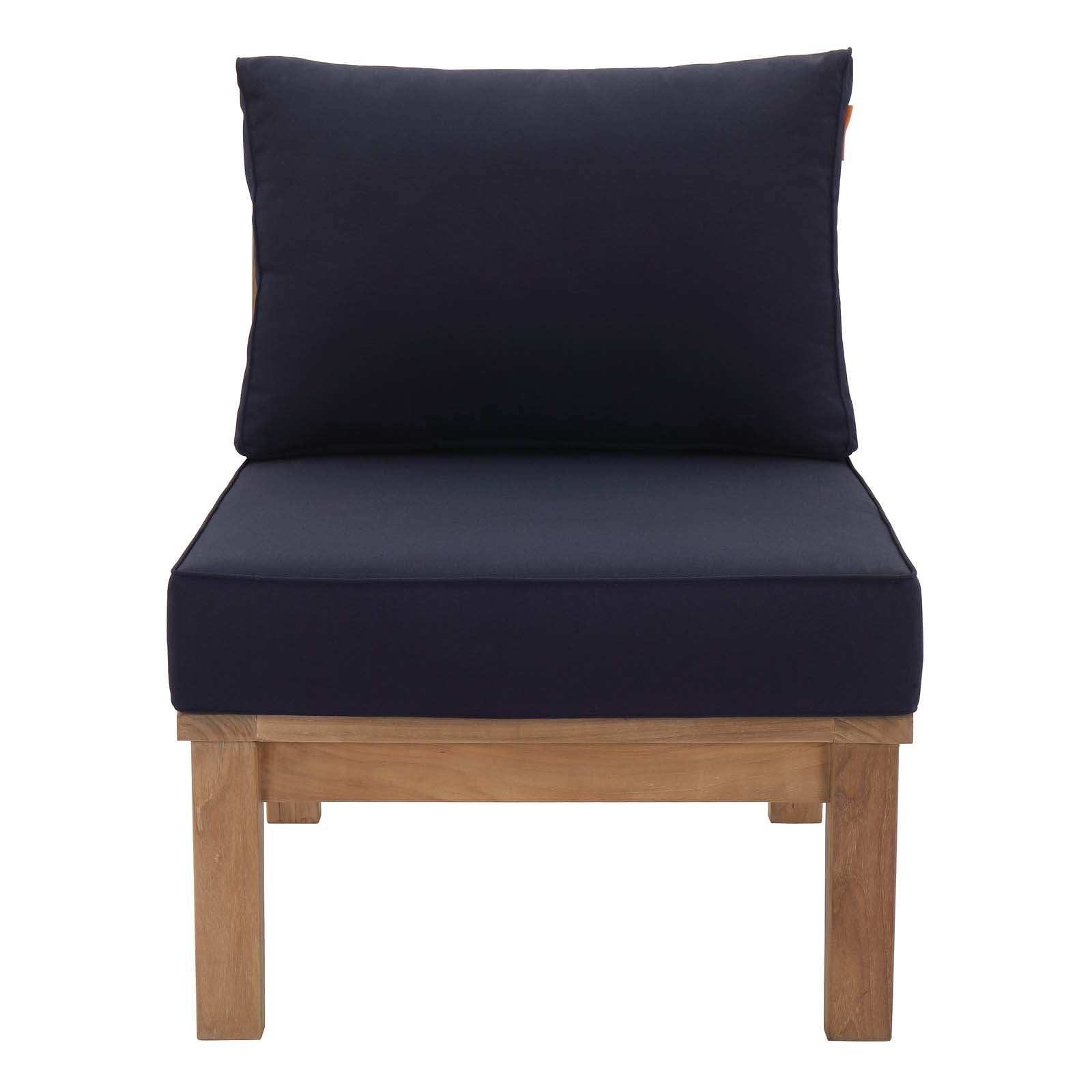 Modway Outdoor Chairs - Marina Armless Outdoor Patio Teak Sofa Natural Navy