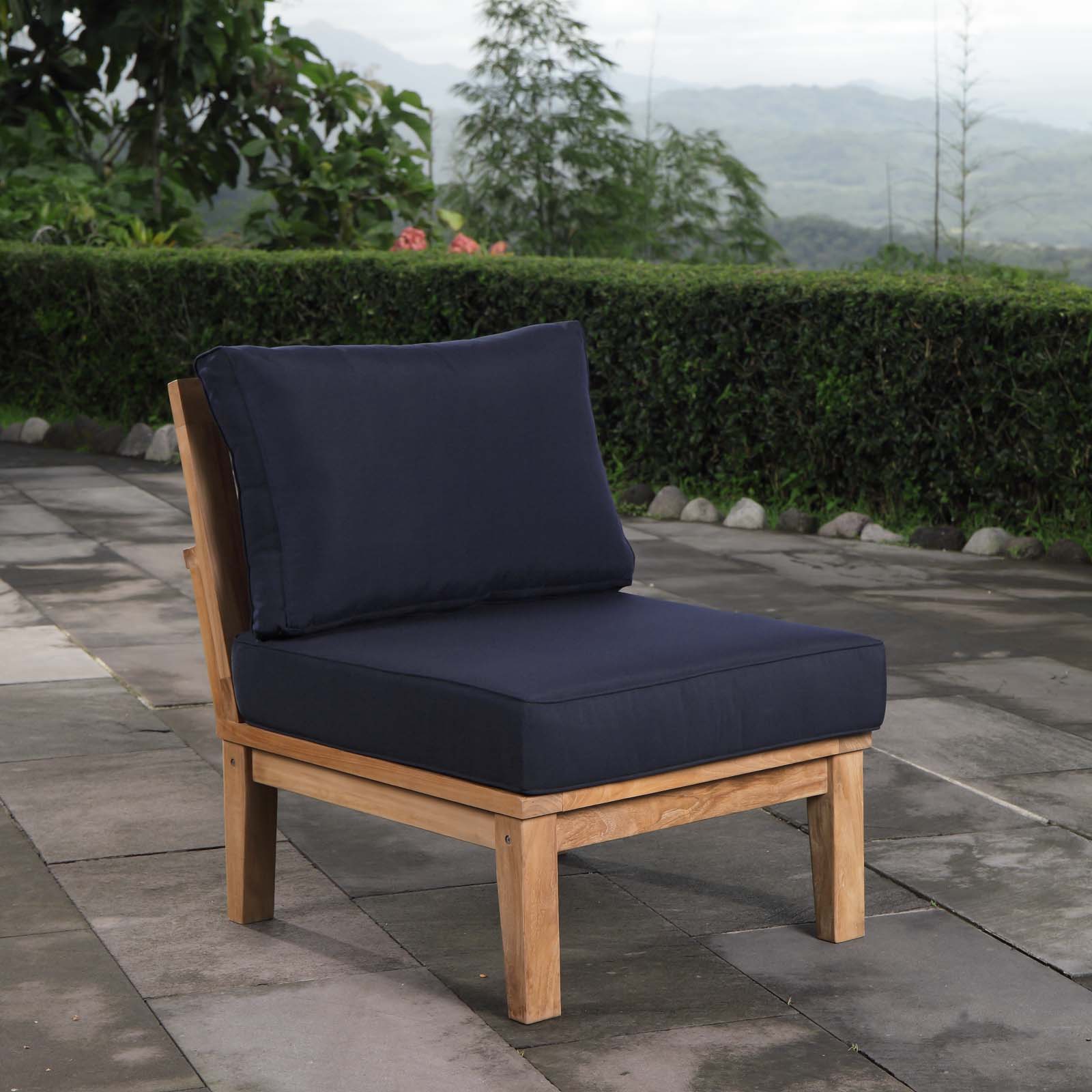 Modway Outdoor Chairs - Marina Armless Outdoor Patio Teak Sofa Natural Navy