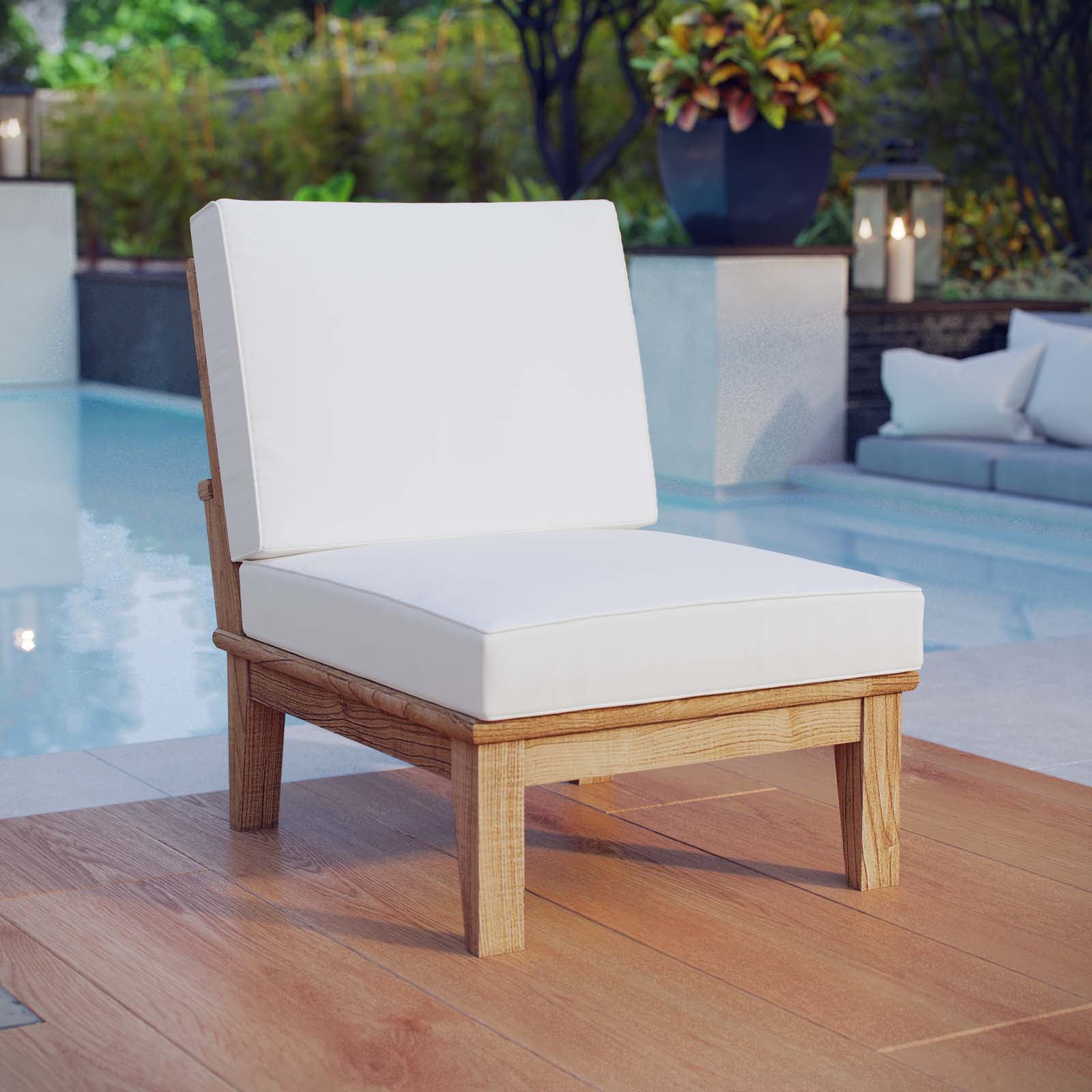 Modway Outdoor Sofas - Marina Outdoor Armless Sofa White & Natural