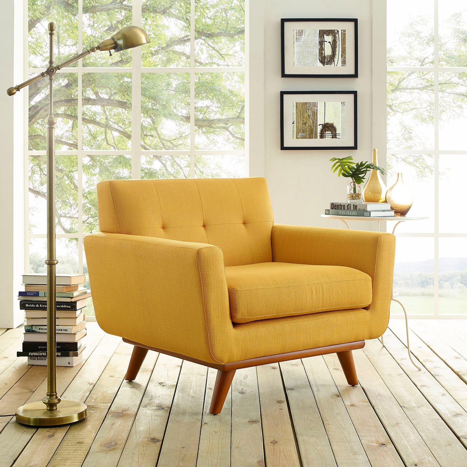 Modway Accent Chairs - Engage Upholstered Fabric Armchair Citrus