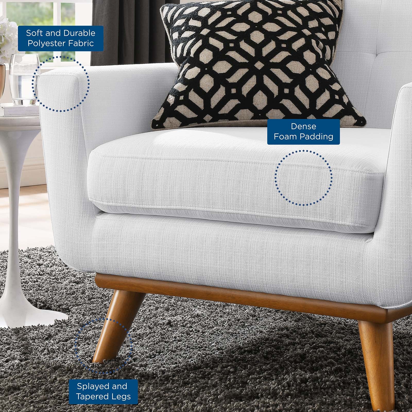 Modway Accent Chairs - Engage Upholstered Fabric Armchair White