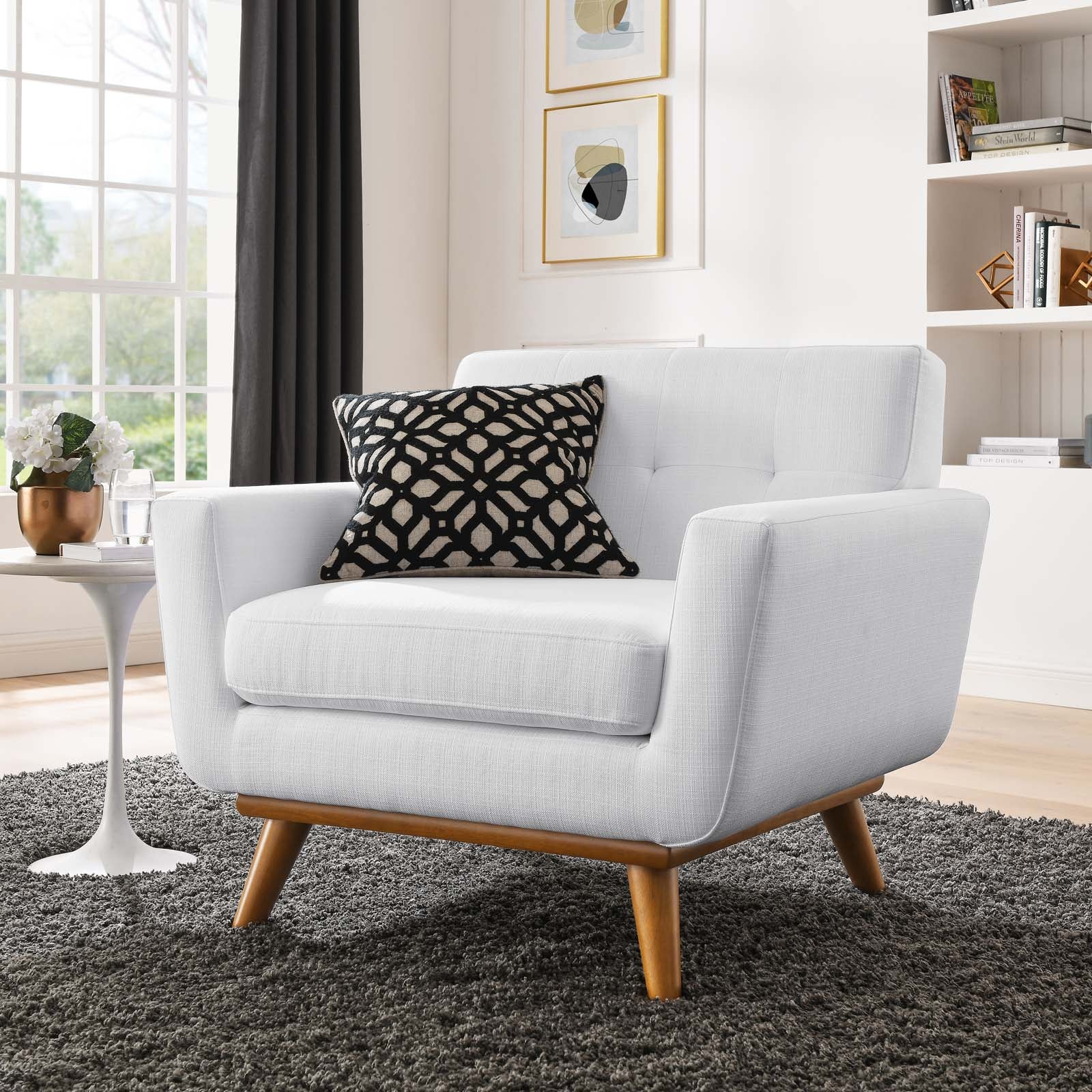 Modway Accent Chairs - Engage Upholstered Fabric Armchair White