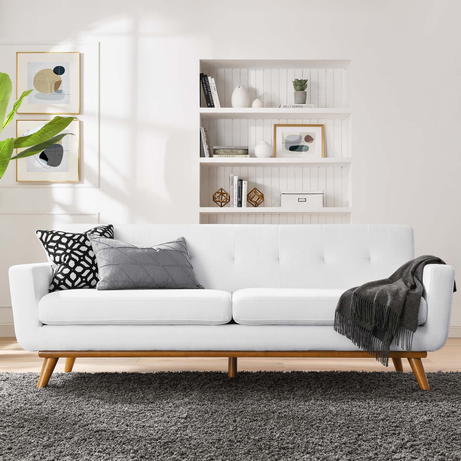 Modway Sofas & Couches - Engage Upholstered Fabric Sofa White