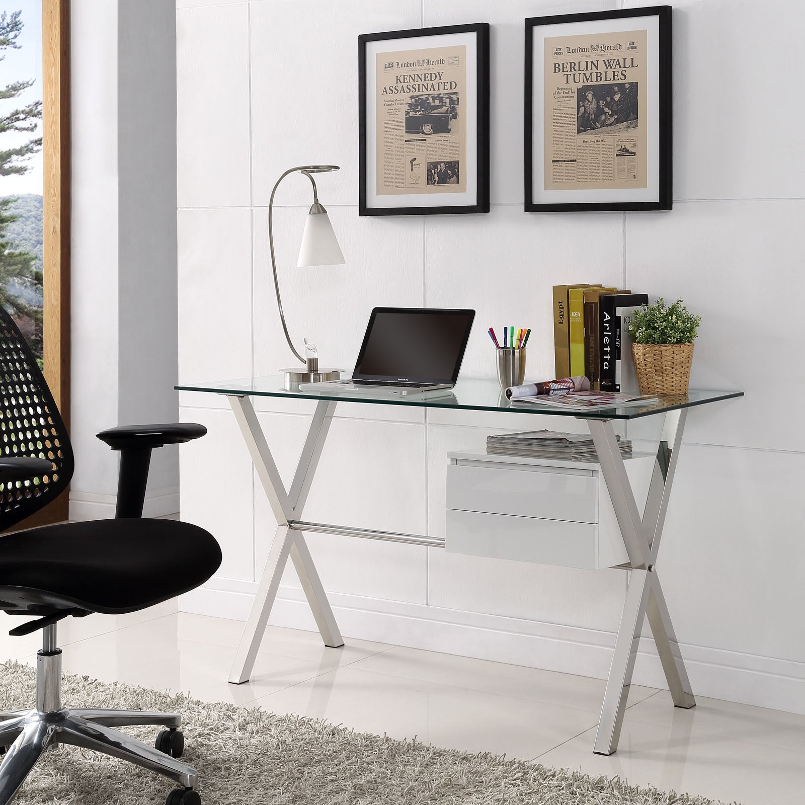 Modway Desks - Stasis Glass Top Office 56"D Desk White