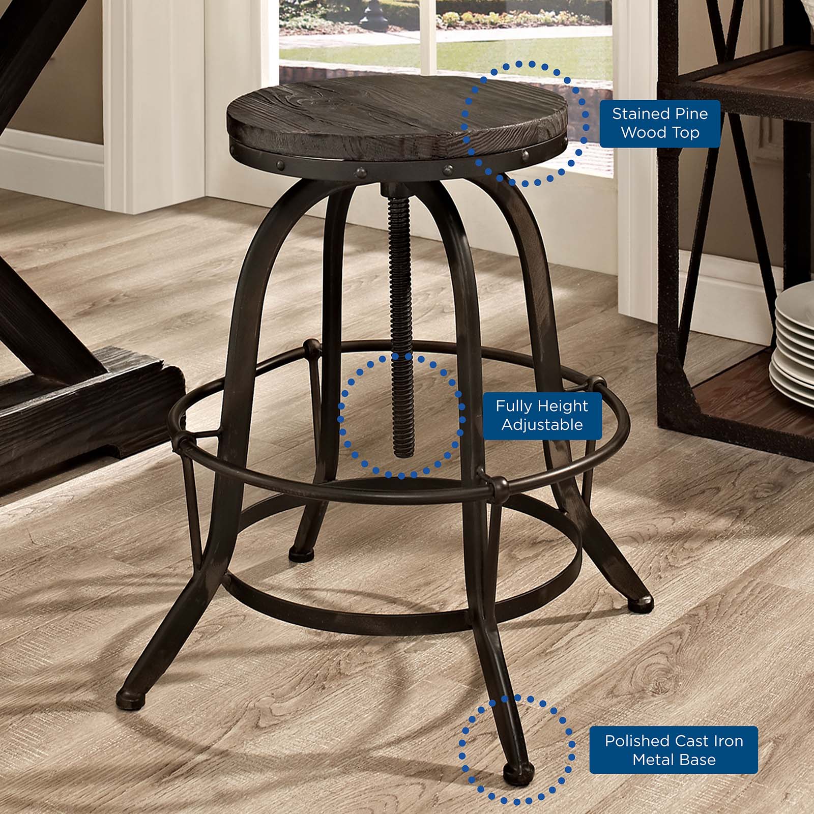 Modway Barstools - Collect Wood Top Bar Stool Black