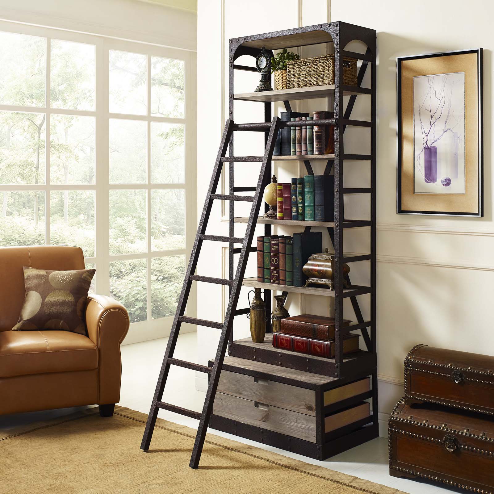 Modway Shelves - Velocity Wood Bookshelf Brown