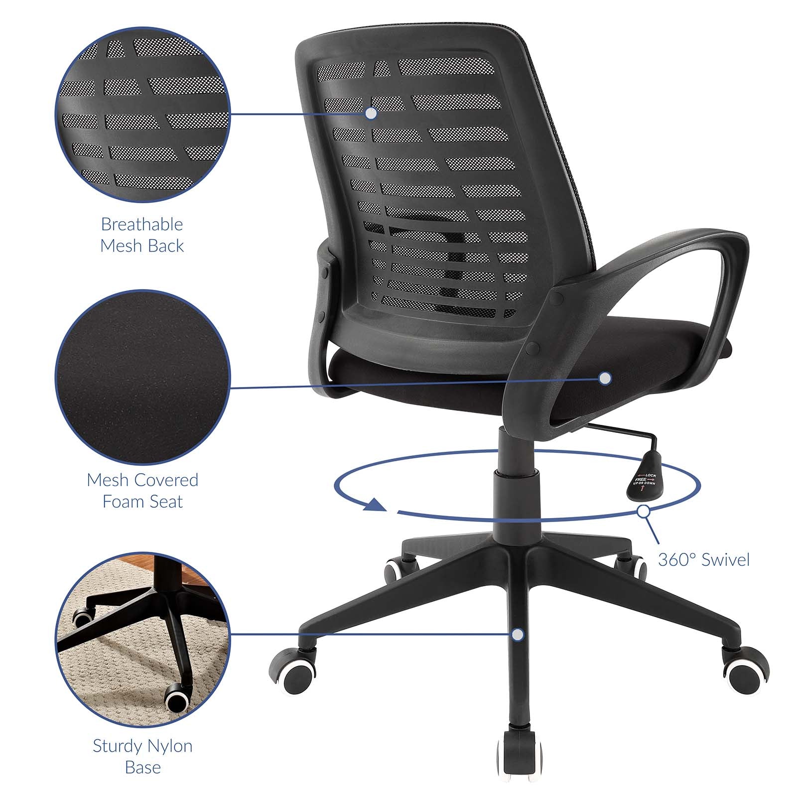 Modway Task Chairs - Ardor Office Chair Black
