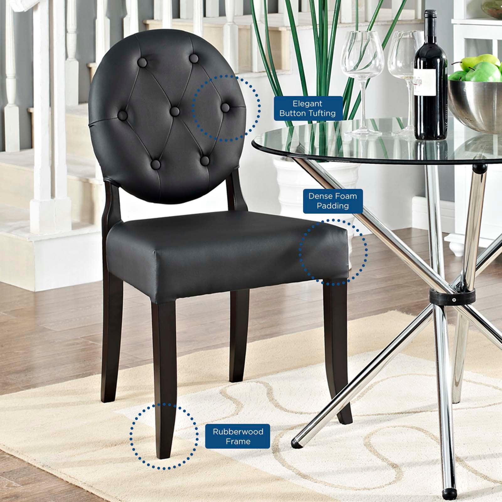 Modway Dining Chairs - Button Dining Side Chair Set of 4 Black