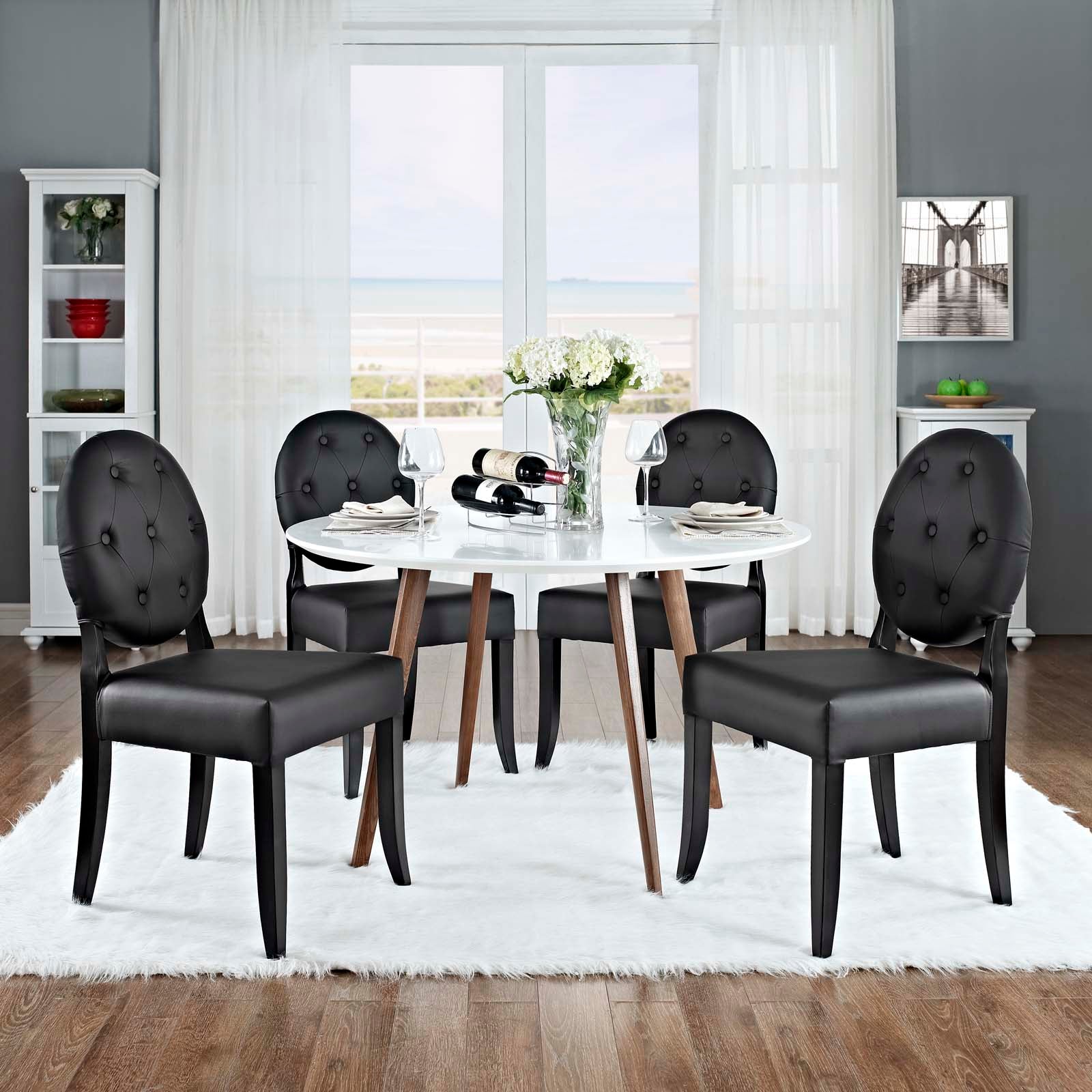 Modway Dining Chairs - Button Dining Side Chair Set of 4 Black