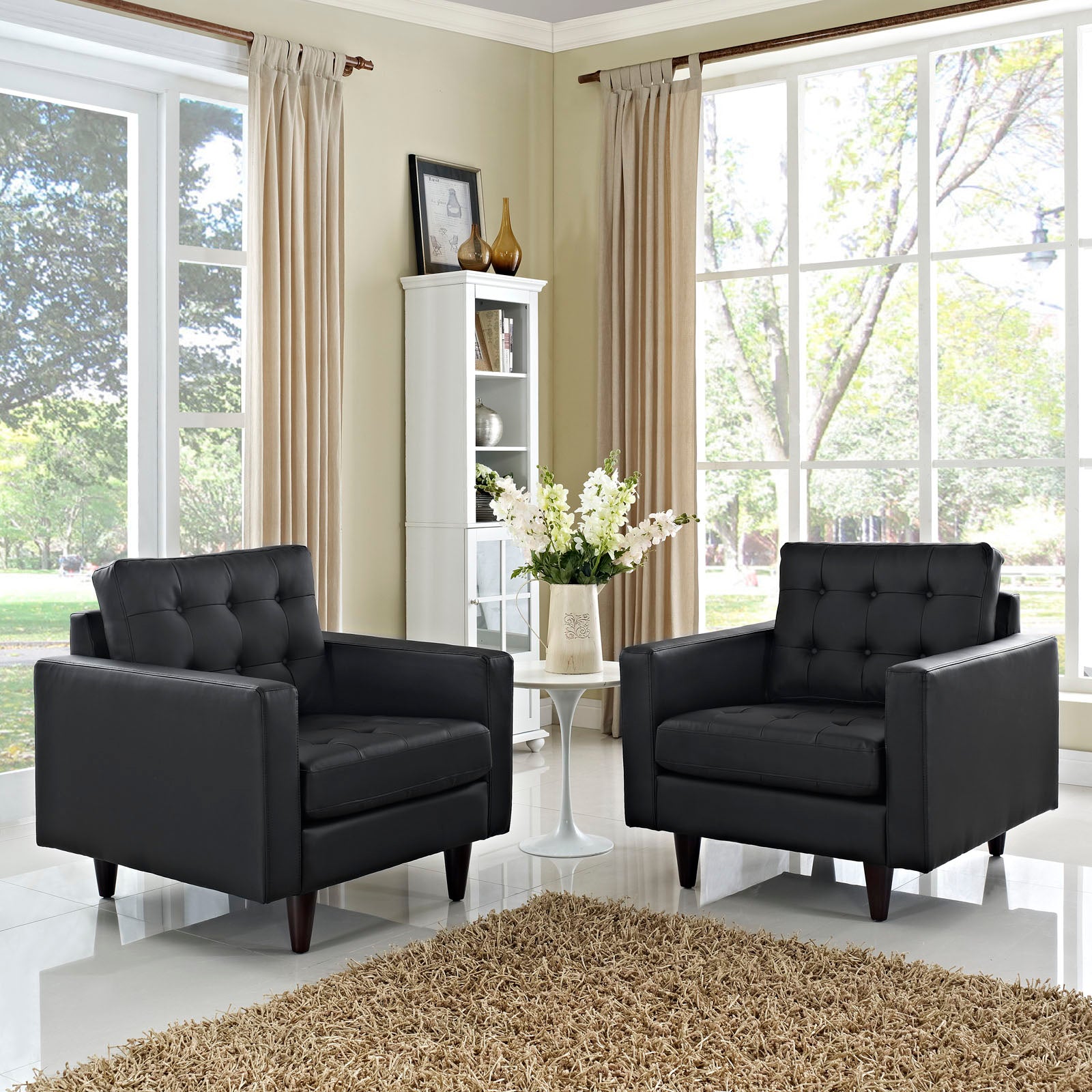Modway Living Room Sets - Empress Armchair Leather Set of 2 Black