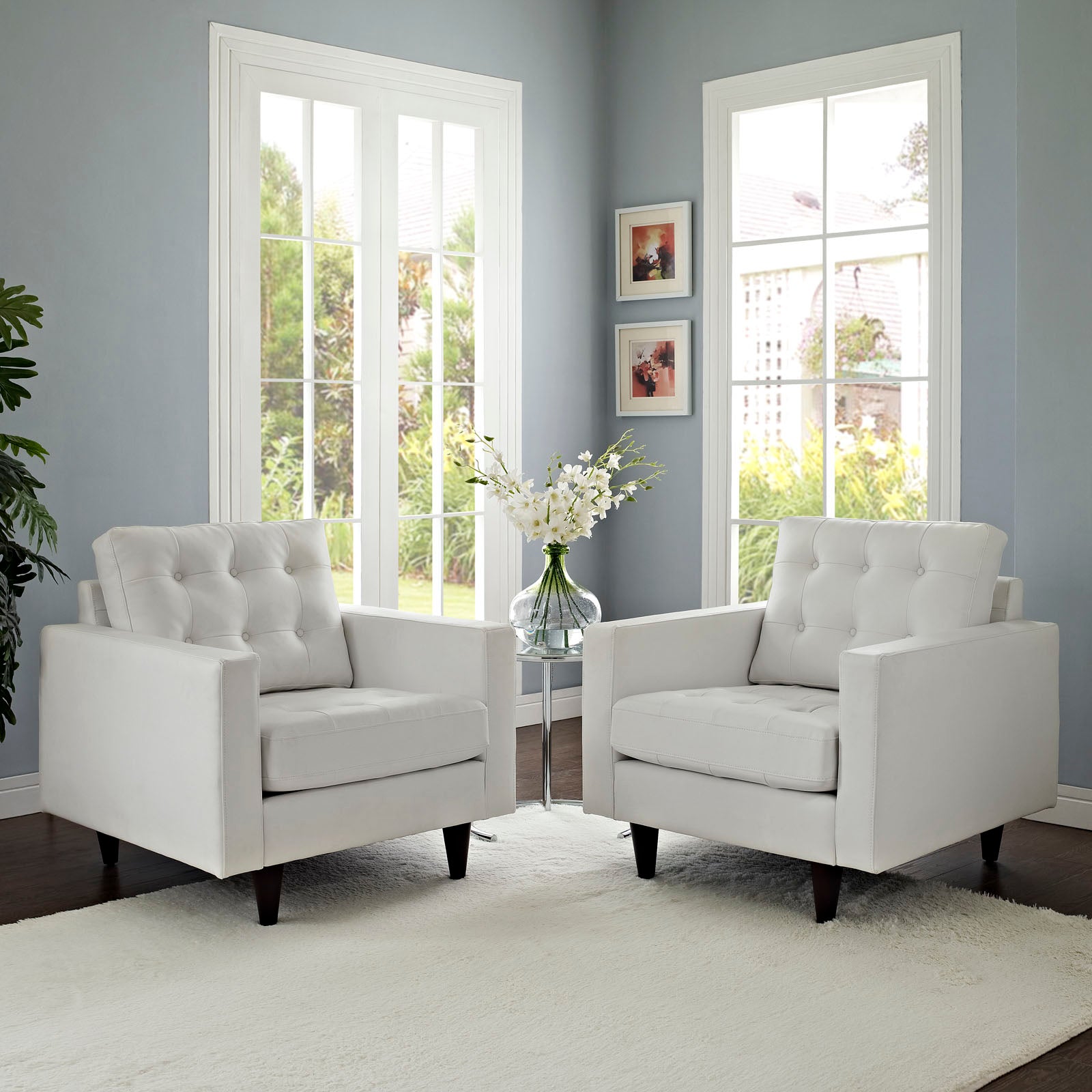 Modway Living Room Sets - Empress Armchair Leather Set of 2 White