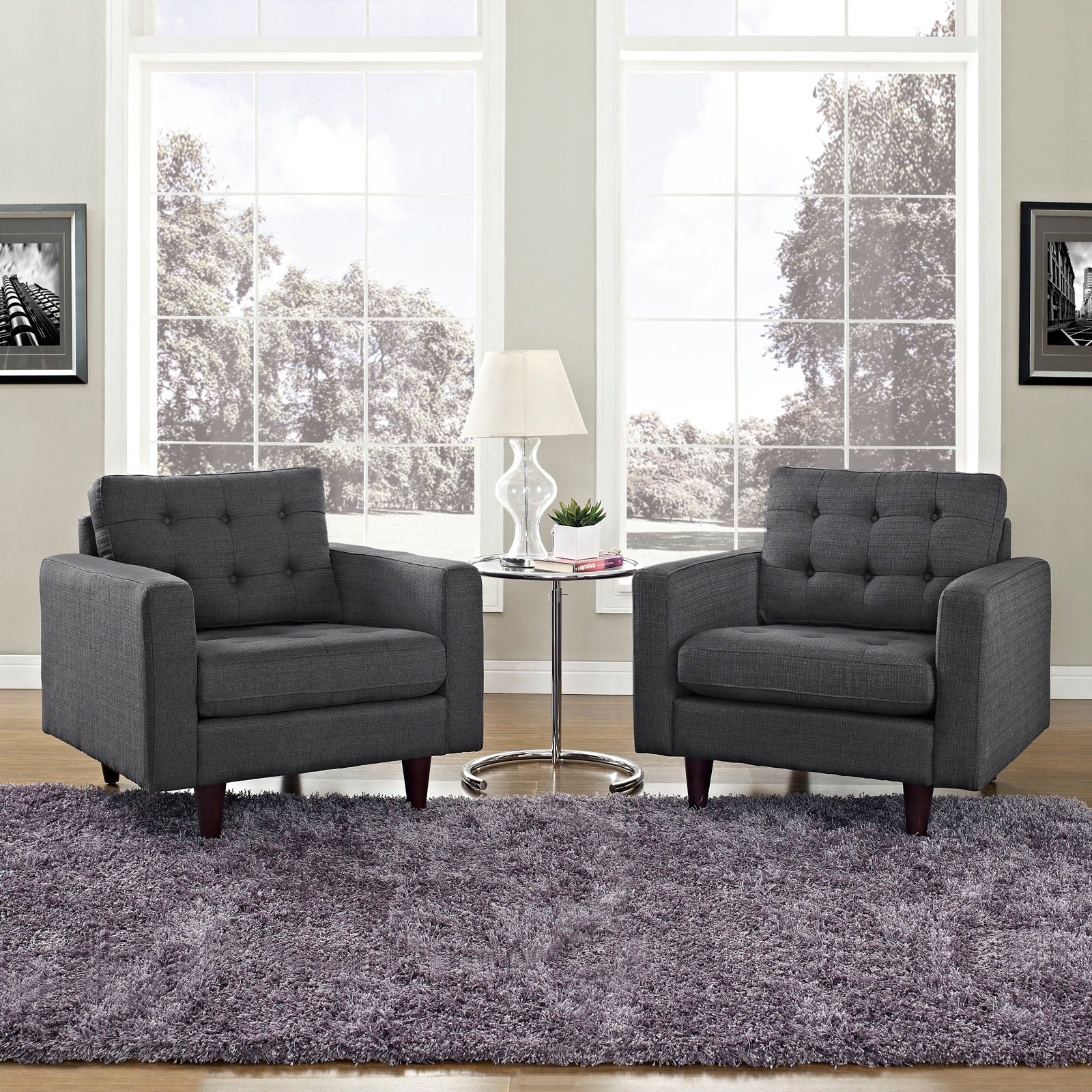 Modway Accent Chairs - Empress 2 Piece Armchair Set Gray