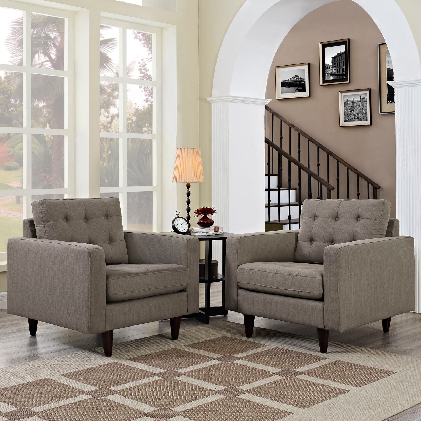 Modway Accent Chairs - Empress Armchair Upholstered Fabric Set of 2 Granite