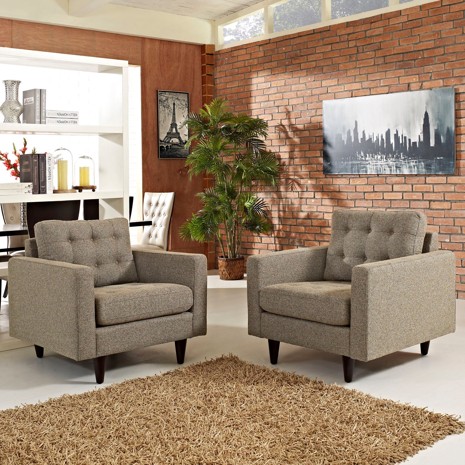 Modway Living Room Sets - Empress Armchair Upholstered Fabric Set Of 2 Oatmeal