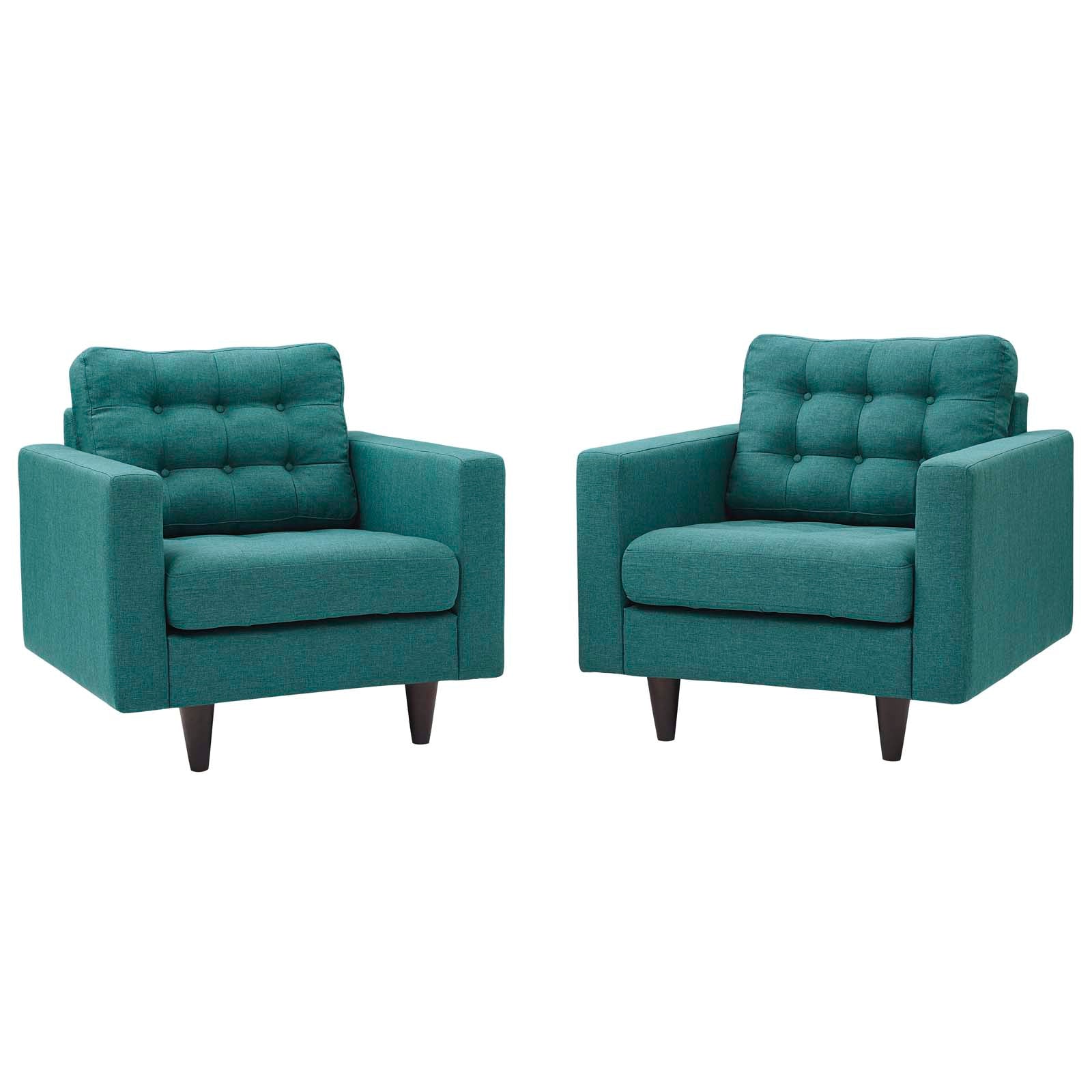 Modway Living Room Sets - Empress Armchair Upholstered Fabric Set of 2 Teal