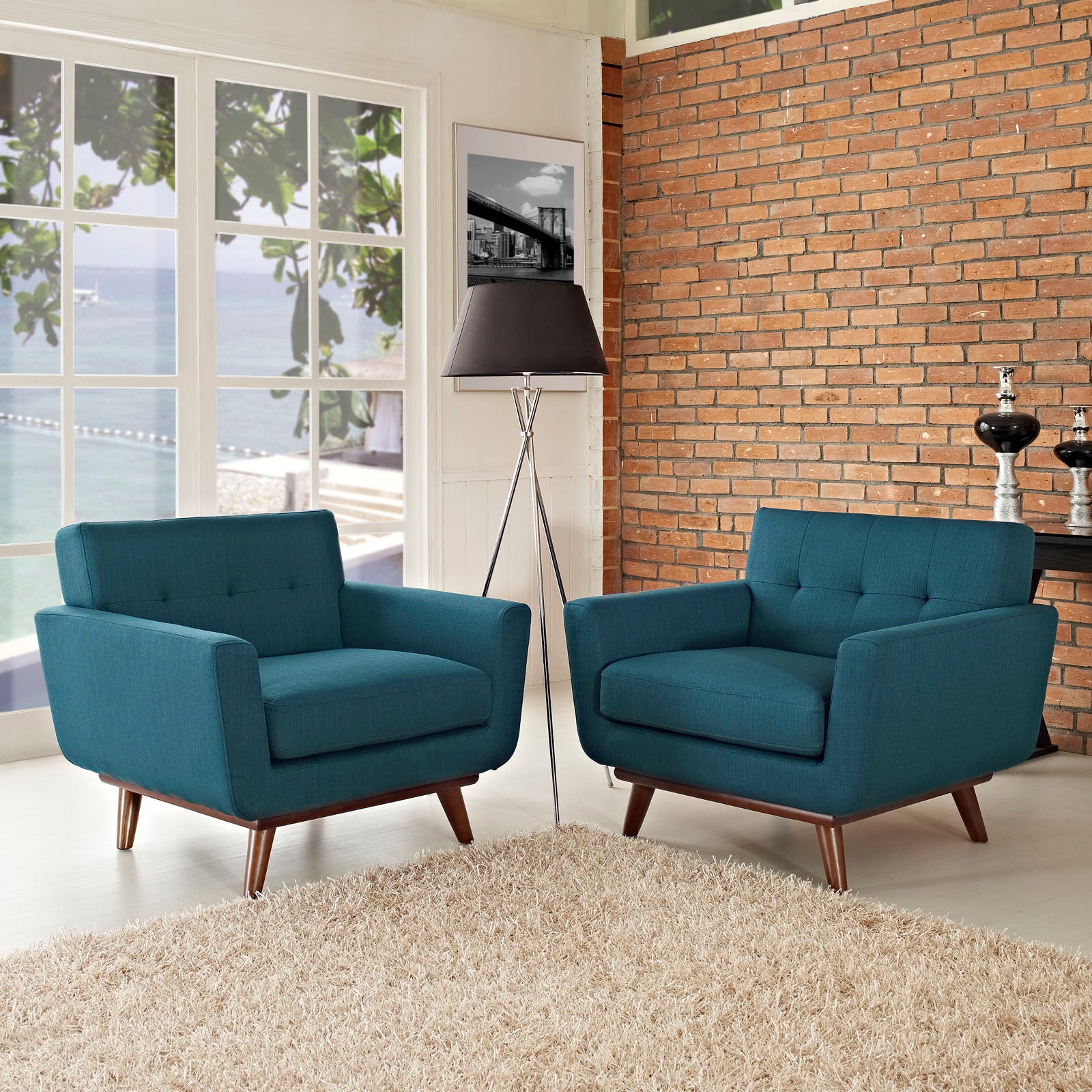 Modway Living Room Sets - Engage Armchair Wood Set of 2 Azure