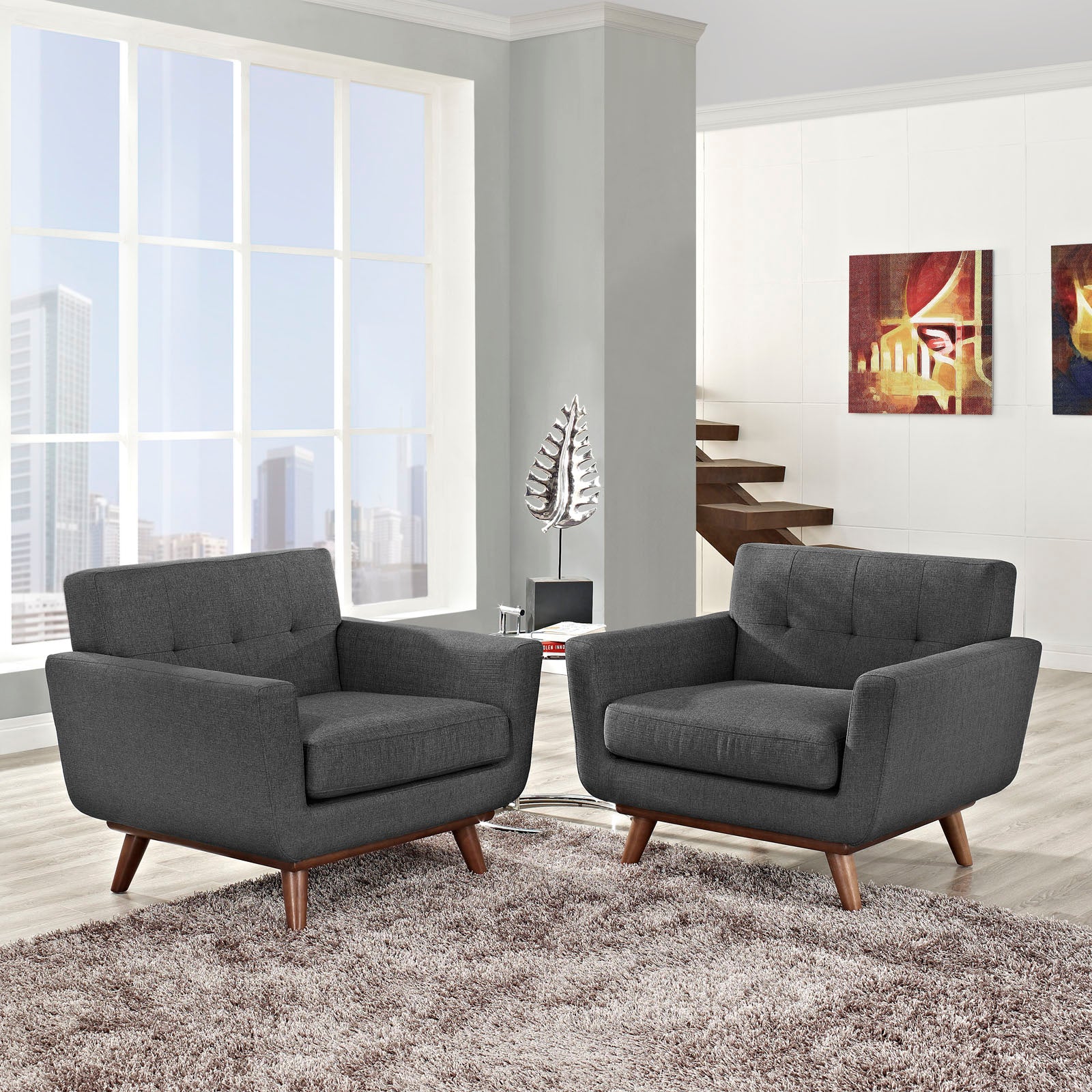 Modway Living Room Sets - Engage Armchair Wood ( Set of 2 ) Gray