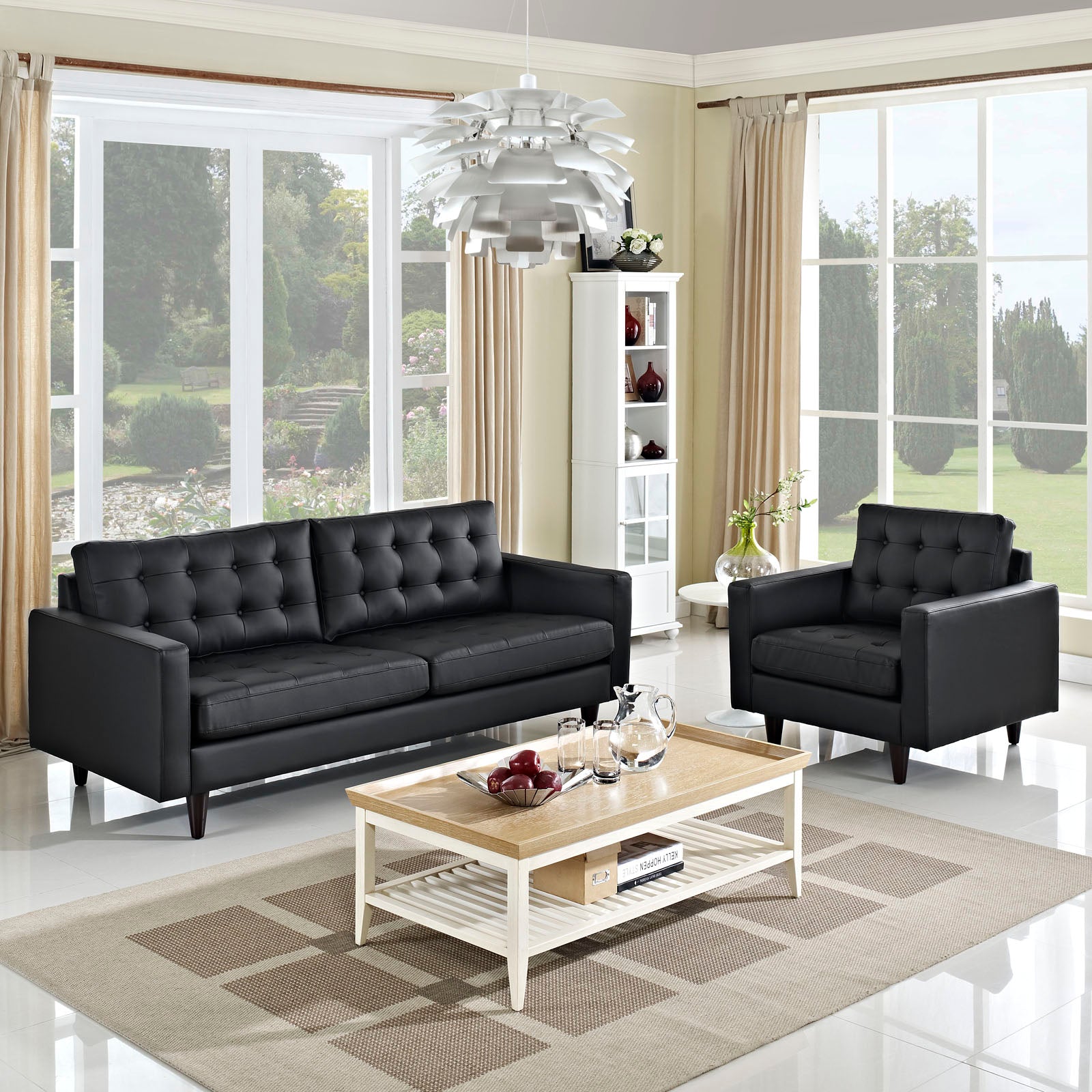 Modway Living Room Sets - Empress Sofa and Armchair Set of 2 Black