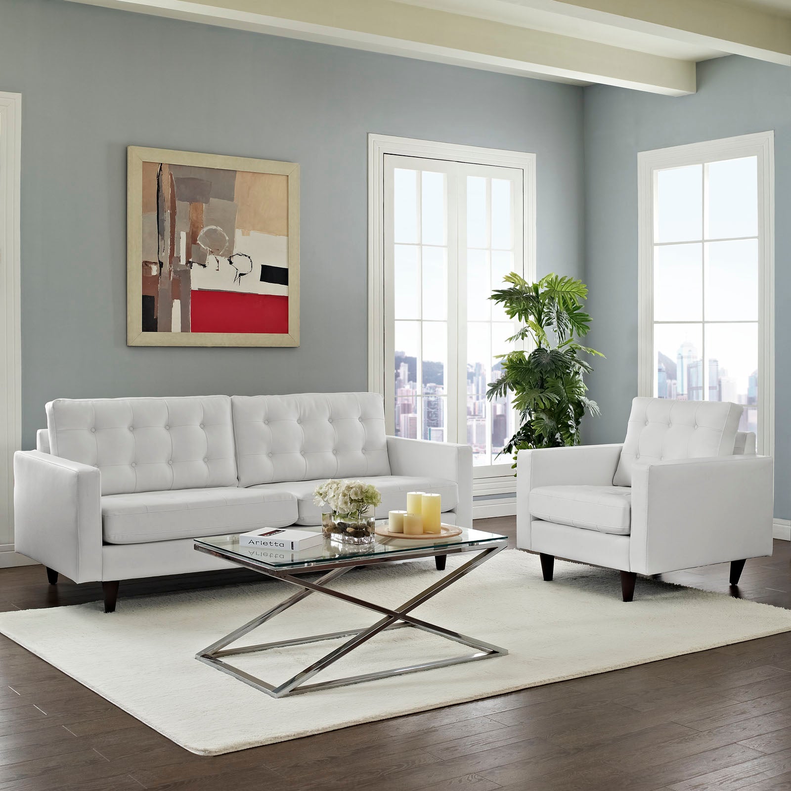 Modway Living Room Sets - Empress Sofa and Armchair Set of 2 White