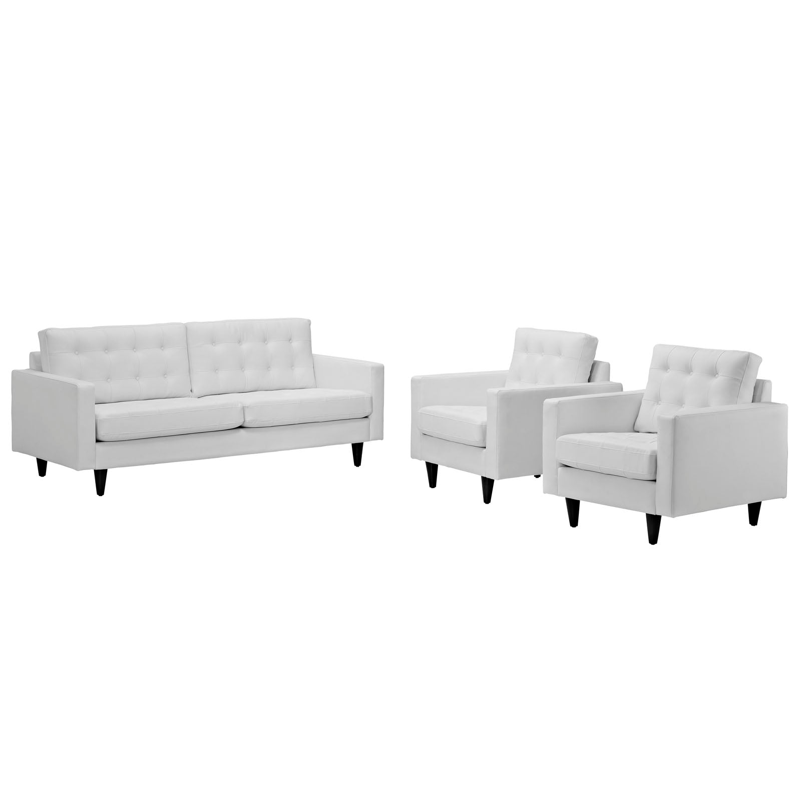 Modway Living Room Sets - Empress Sofa and Armchairs Set of 3 White