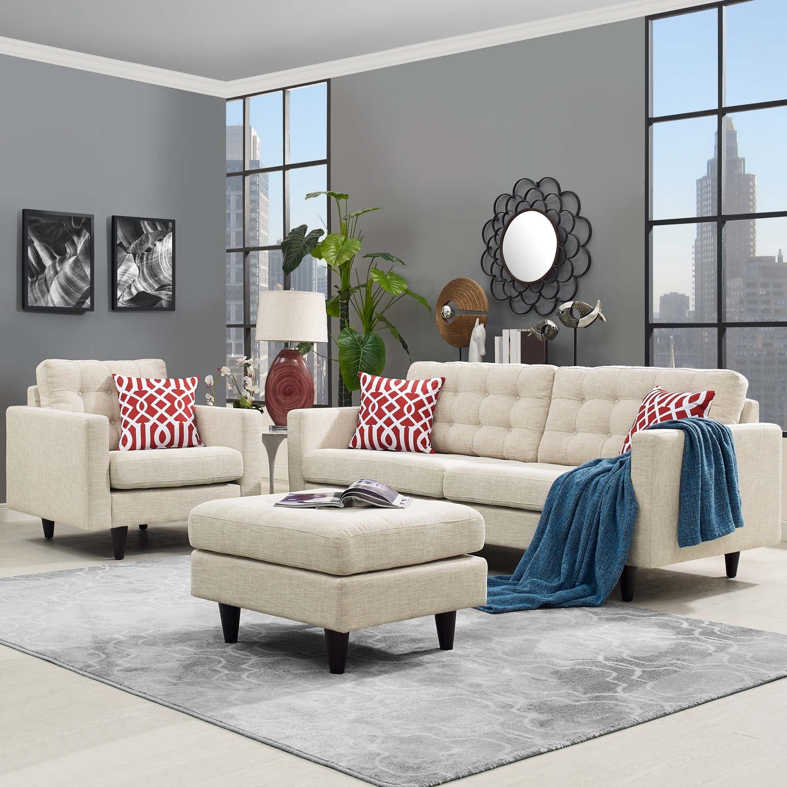 Modway Living Room Sets - Empress Armchair And Sofa Set Of 2 Beige