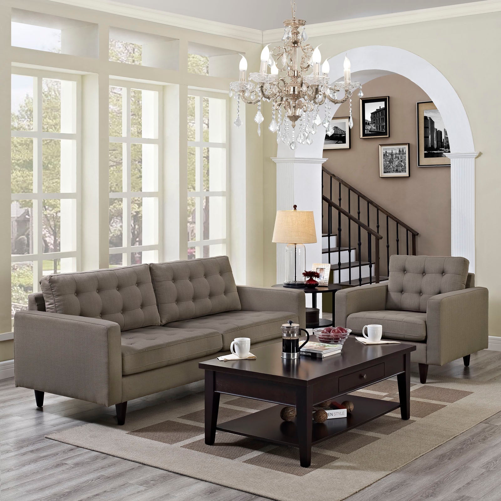 Modway Living Room Sets - Empress Armchair And Sofa Set Of 2 Granite