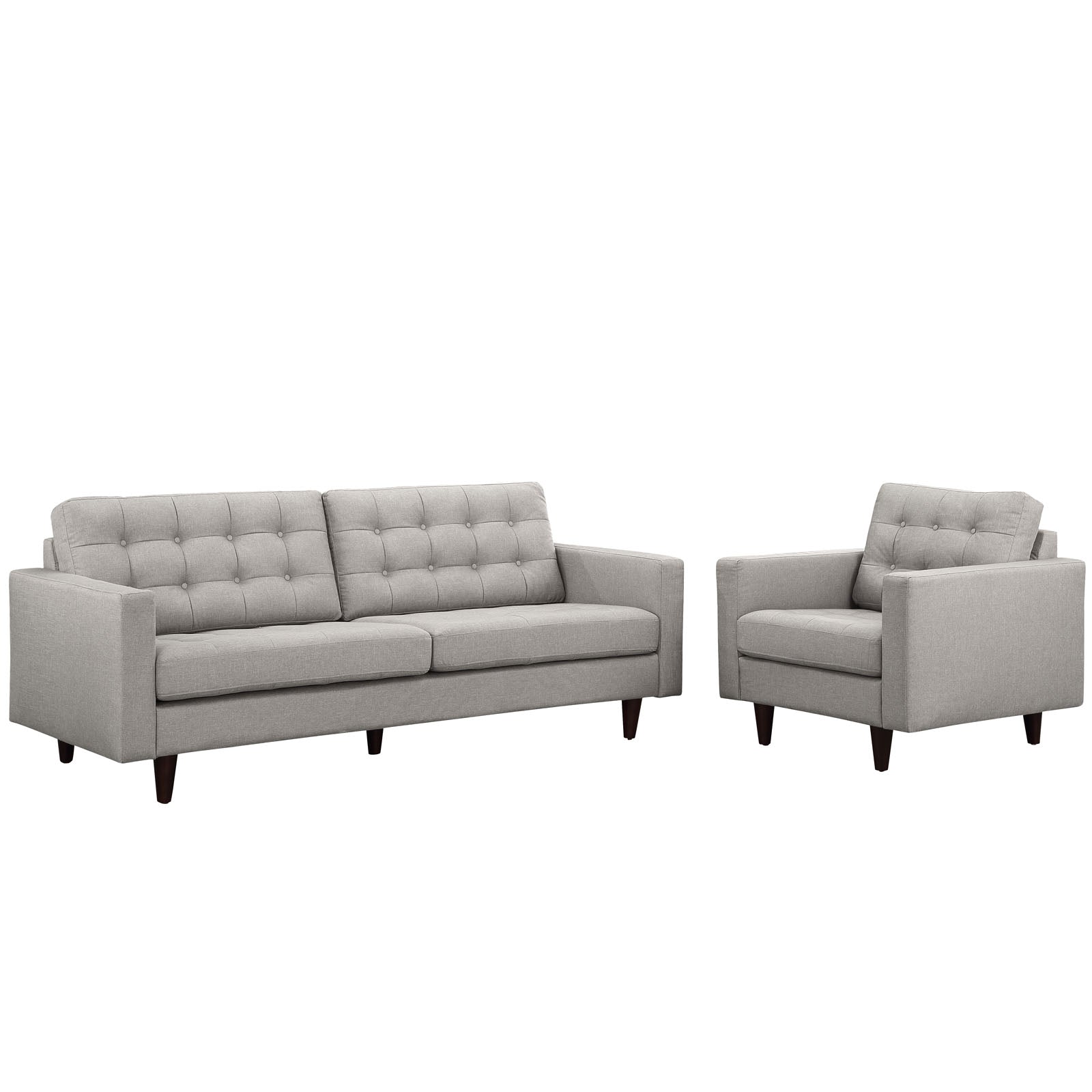 Modway Living Room Sets - Empress Armchair And Sofa Set Of 2 Light Gray