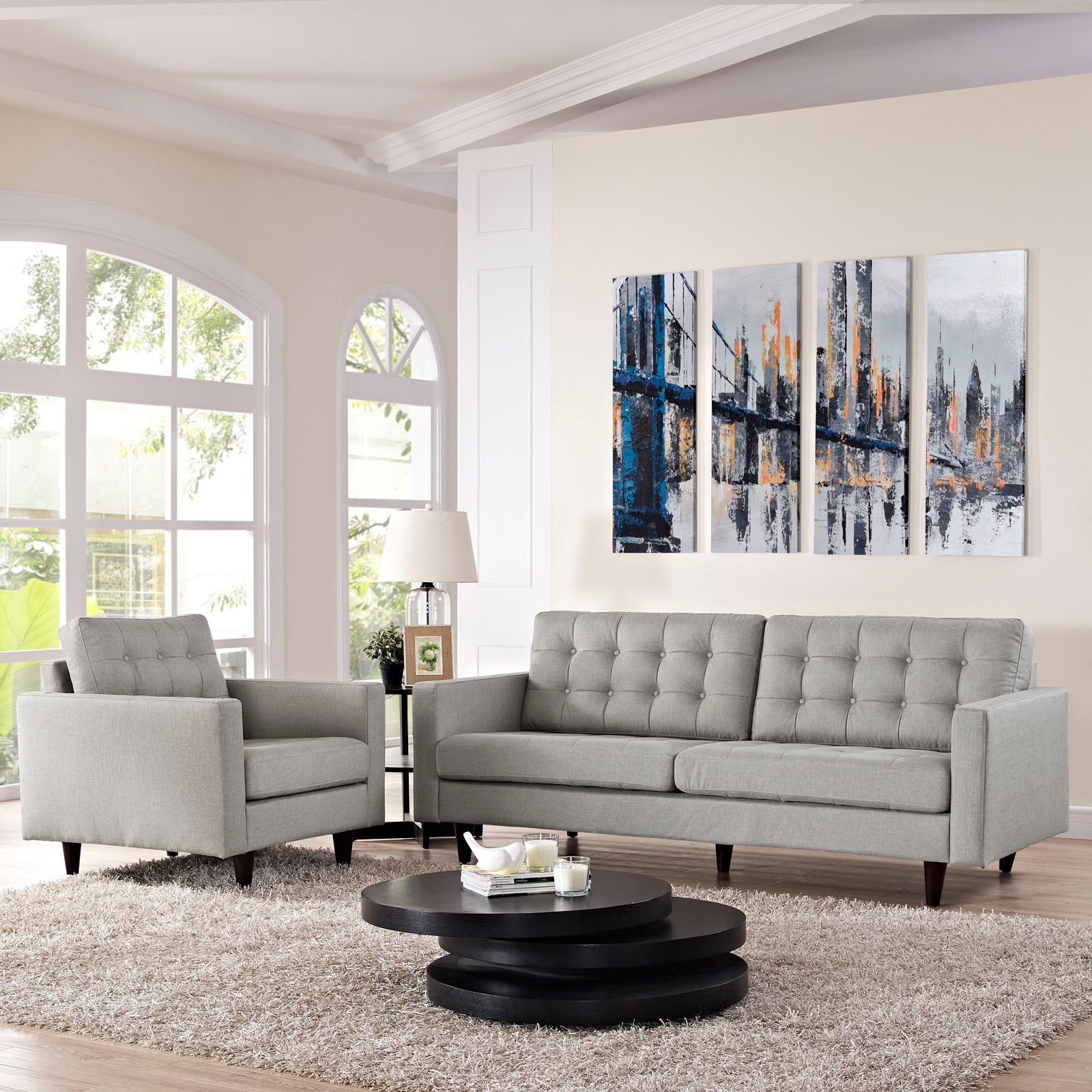 Modway Living Room Sets - Empress Armchair And Sofa Set Of 2 Light Gray
