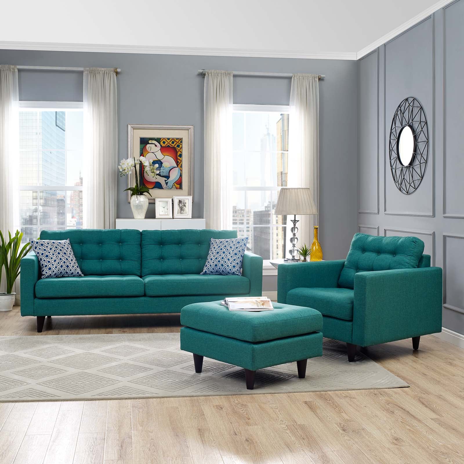 Modway Living Room Sets - Empress Armchair And Sofa Set Of 2 Teal