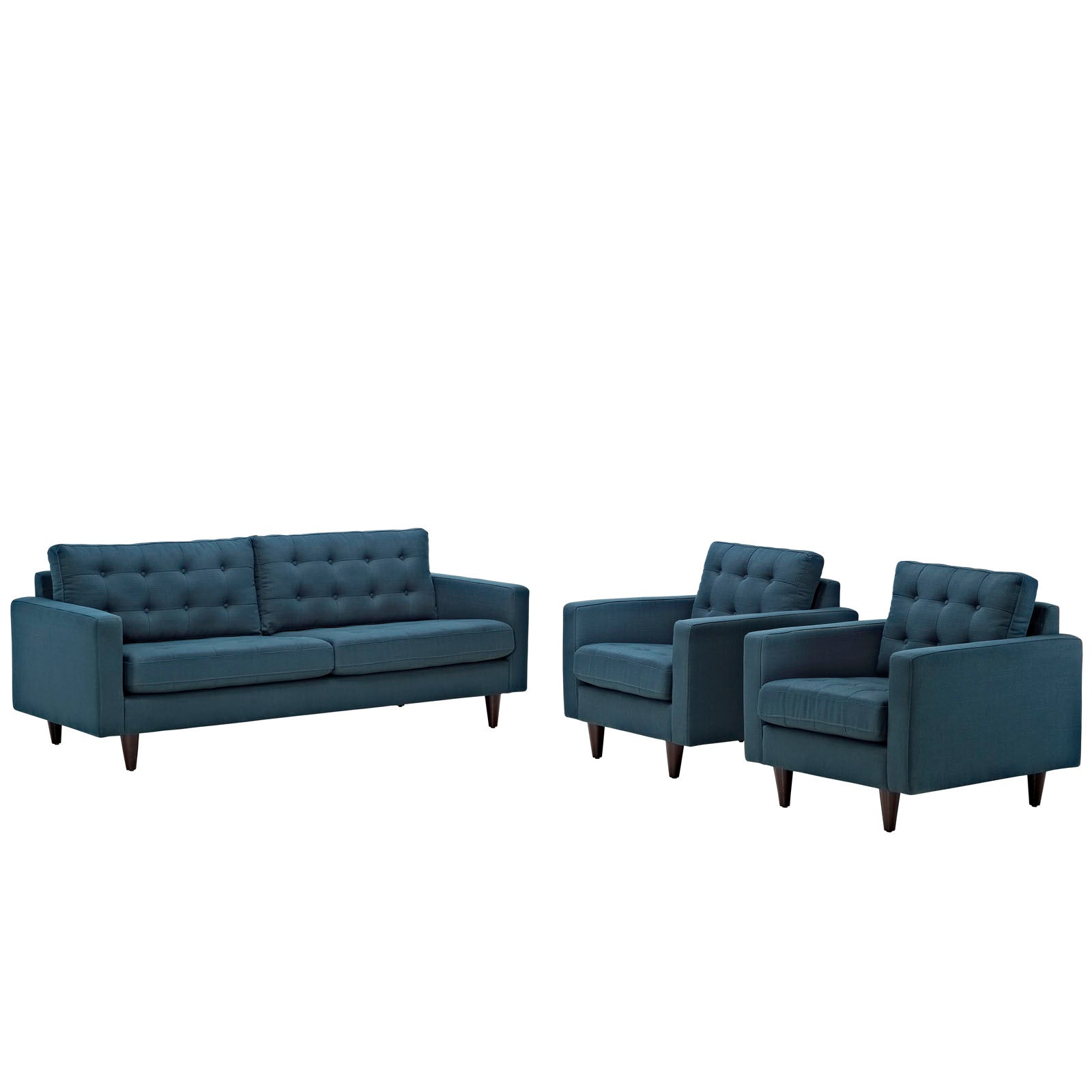 Modway Accent Chairs - Empress Sofa and Armchairs ( Set of 3 ) Azure