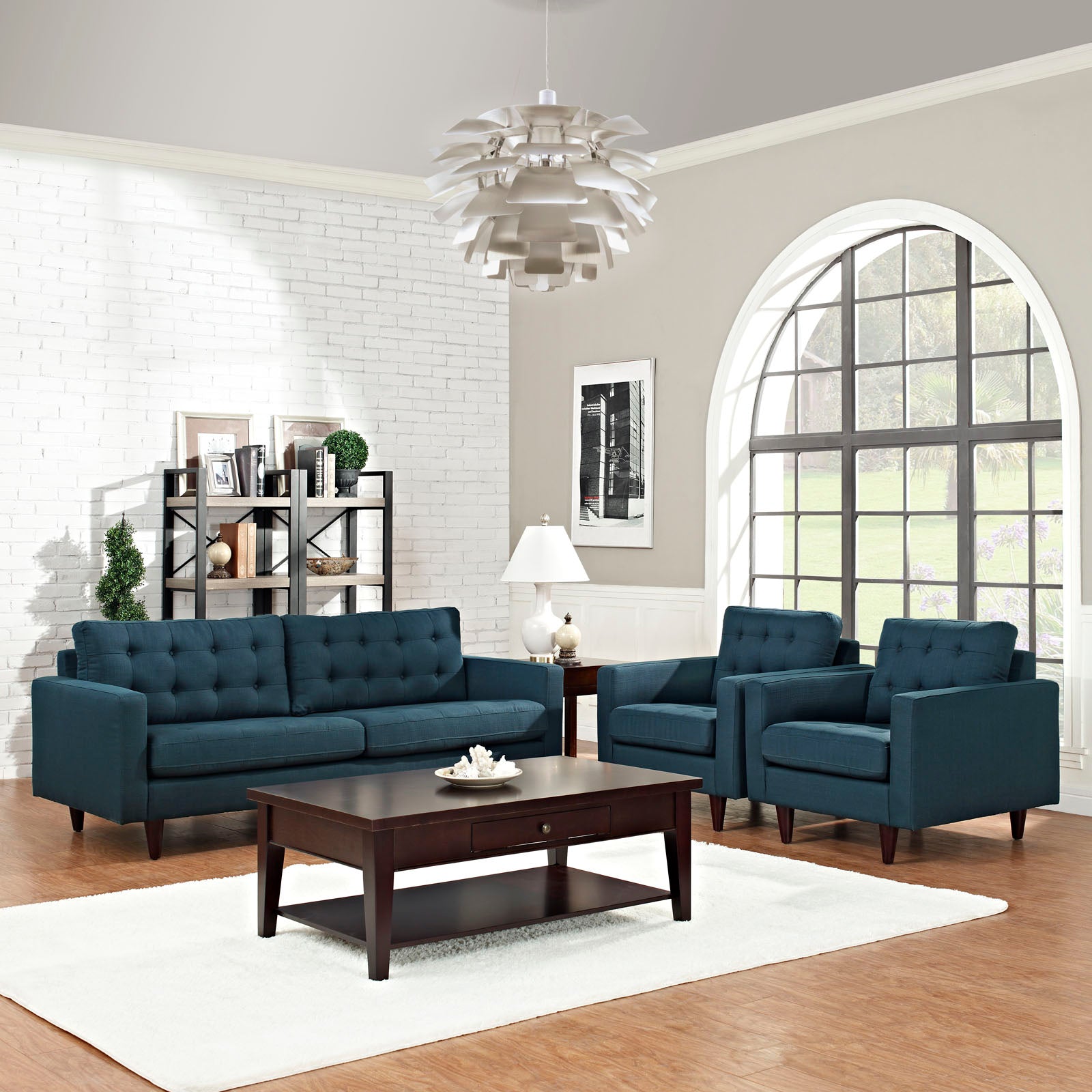 Modway Accent Chairs - Empress Sofa and Armchairs ( Set of 3 ) Azure