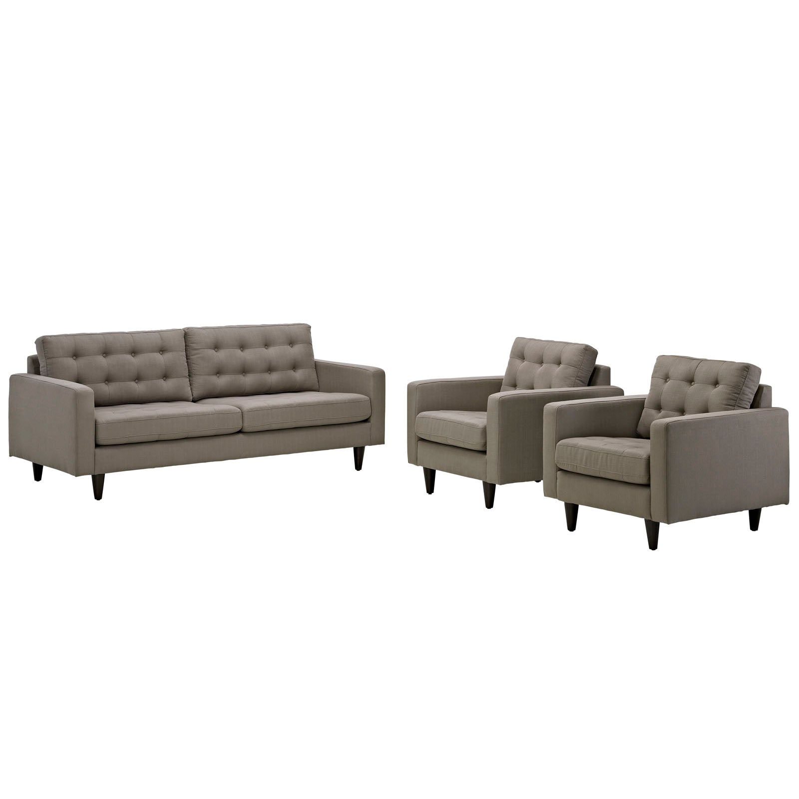 Modway Living Room Sets - Empress Sofa And Armchairs Set Of 3 Granite