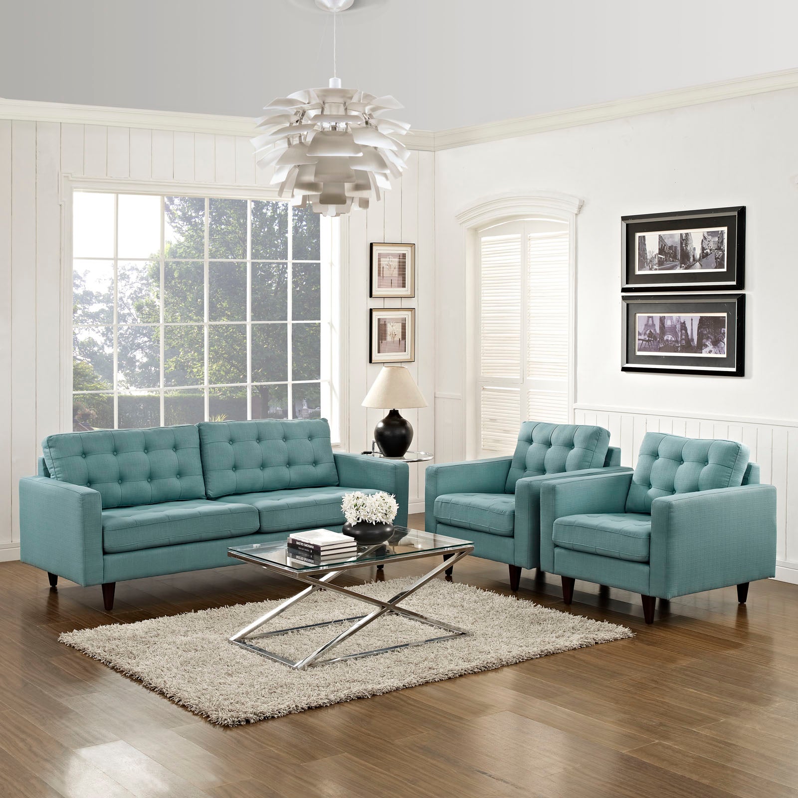Modway Living Room Sets - Empress Sofa And Armchairs Set Of 3 Laguna