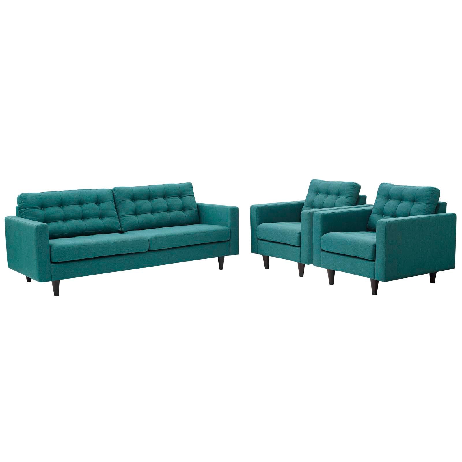 Modway Living Room Sets - Empress Sofa And Armchairs Set Of 3 Teal