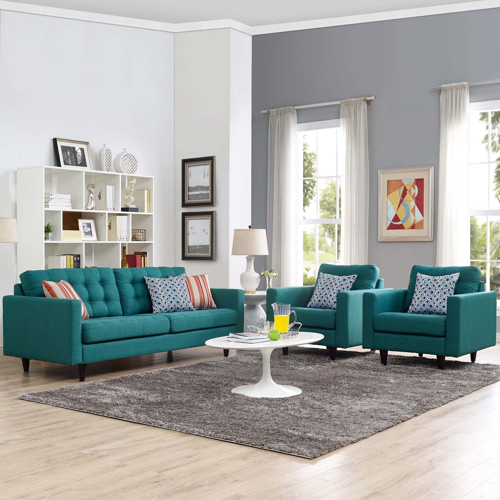 Modway Living Room Sets - Empress Sofa And Armchairs Set Of 3 Teal