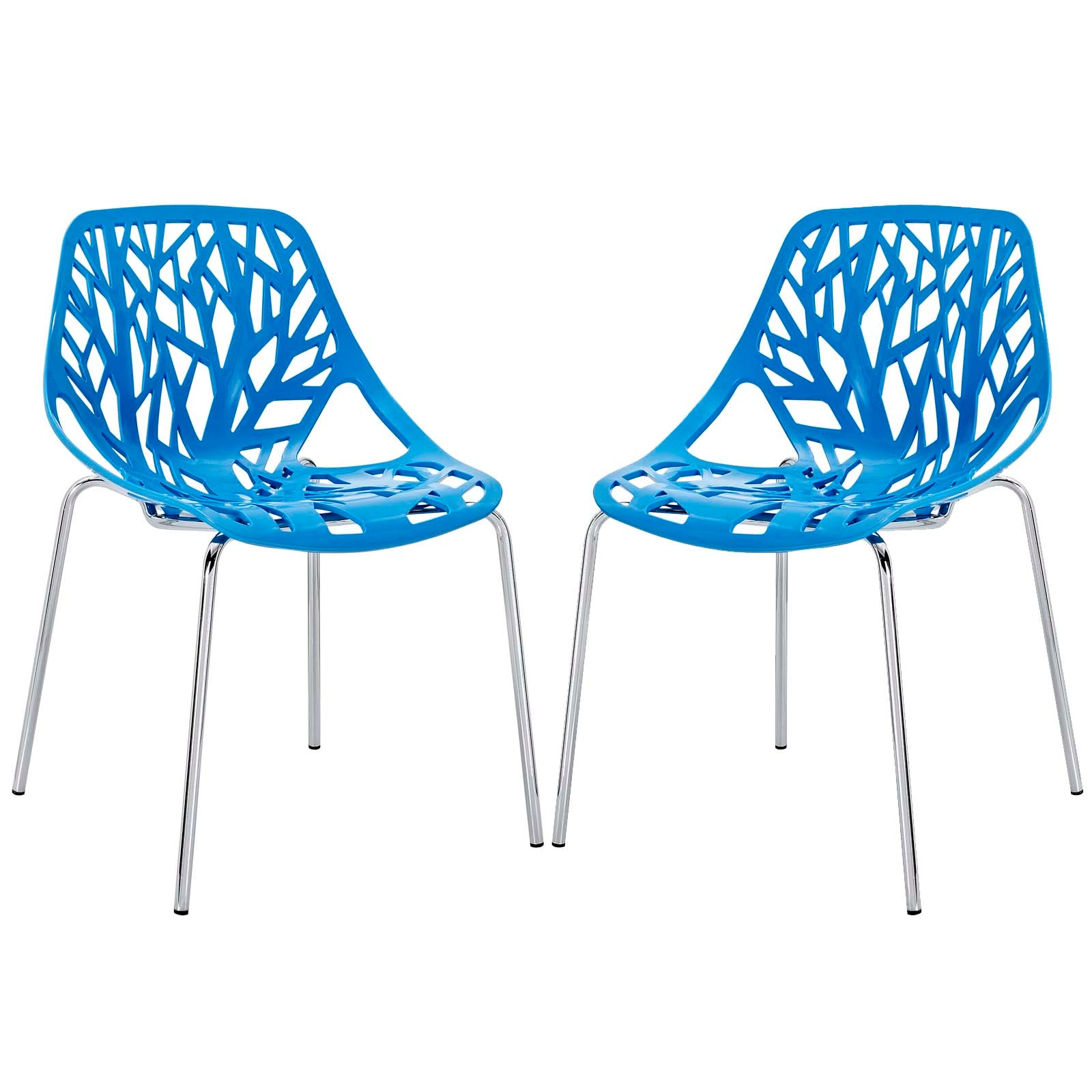 Stencil Dining Side Chair Plastic Set of 2 Blue