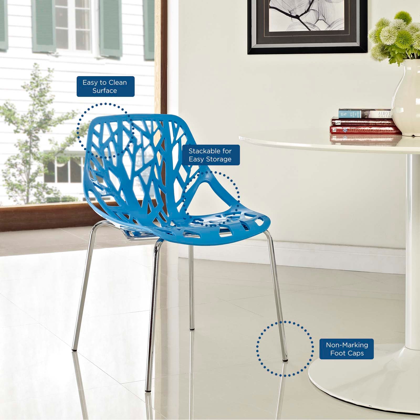 Stencil Dining Side Chair Plastic Set of 2 Blue