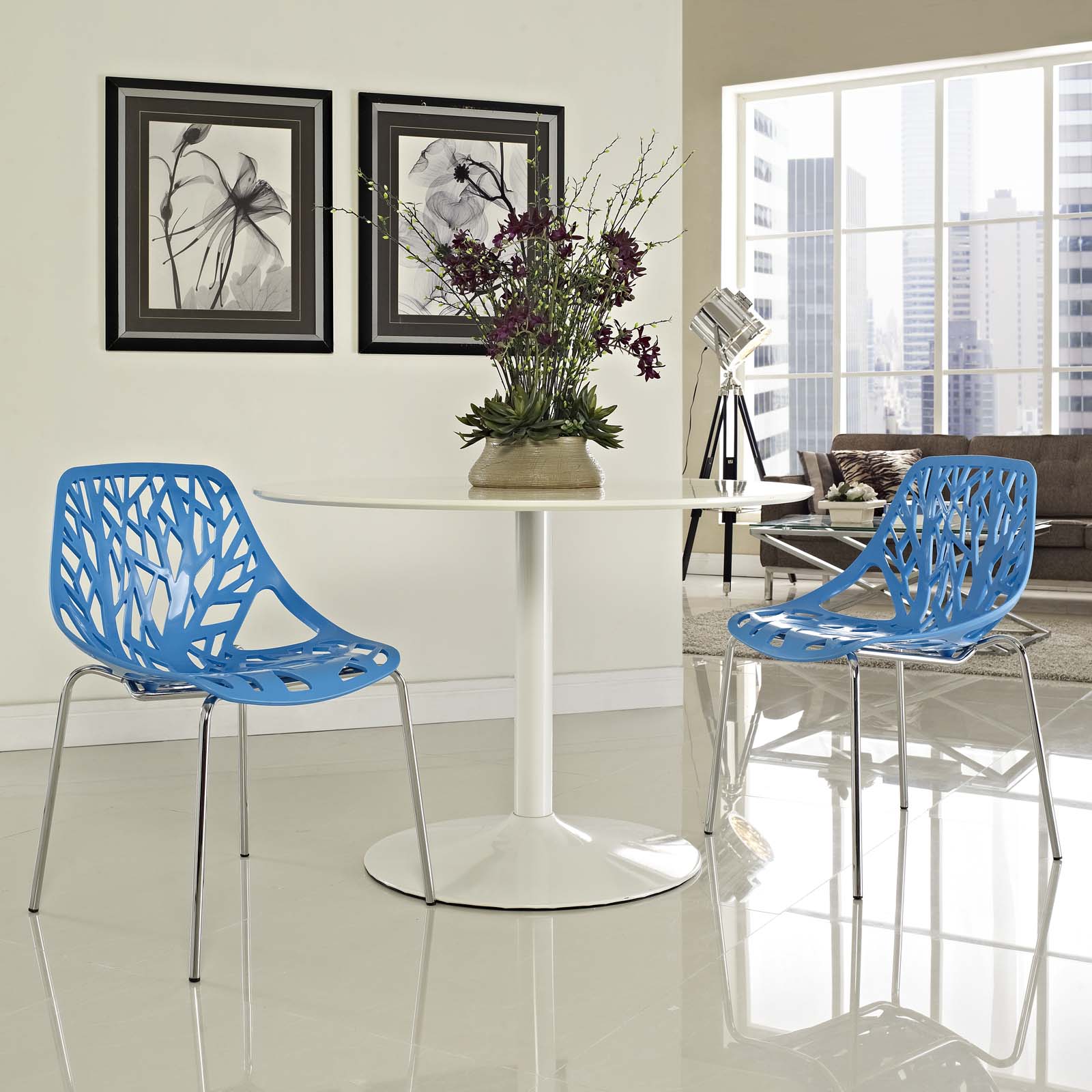 Stencil Dining Side Chair Plastic Set of 2 Blue